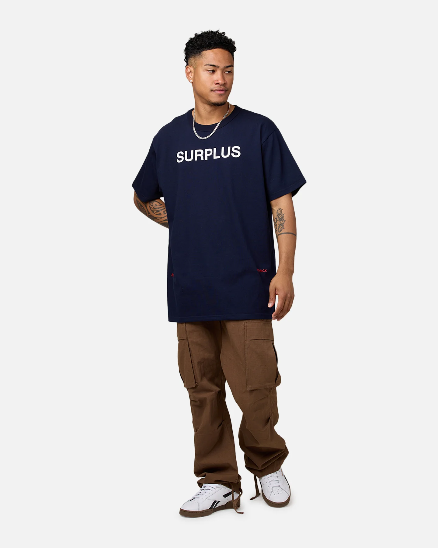 Daniel Patrick Surplus Logo T-Shirt Navy/Cream/Red - Image 3