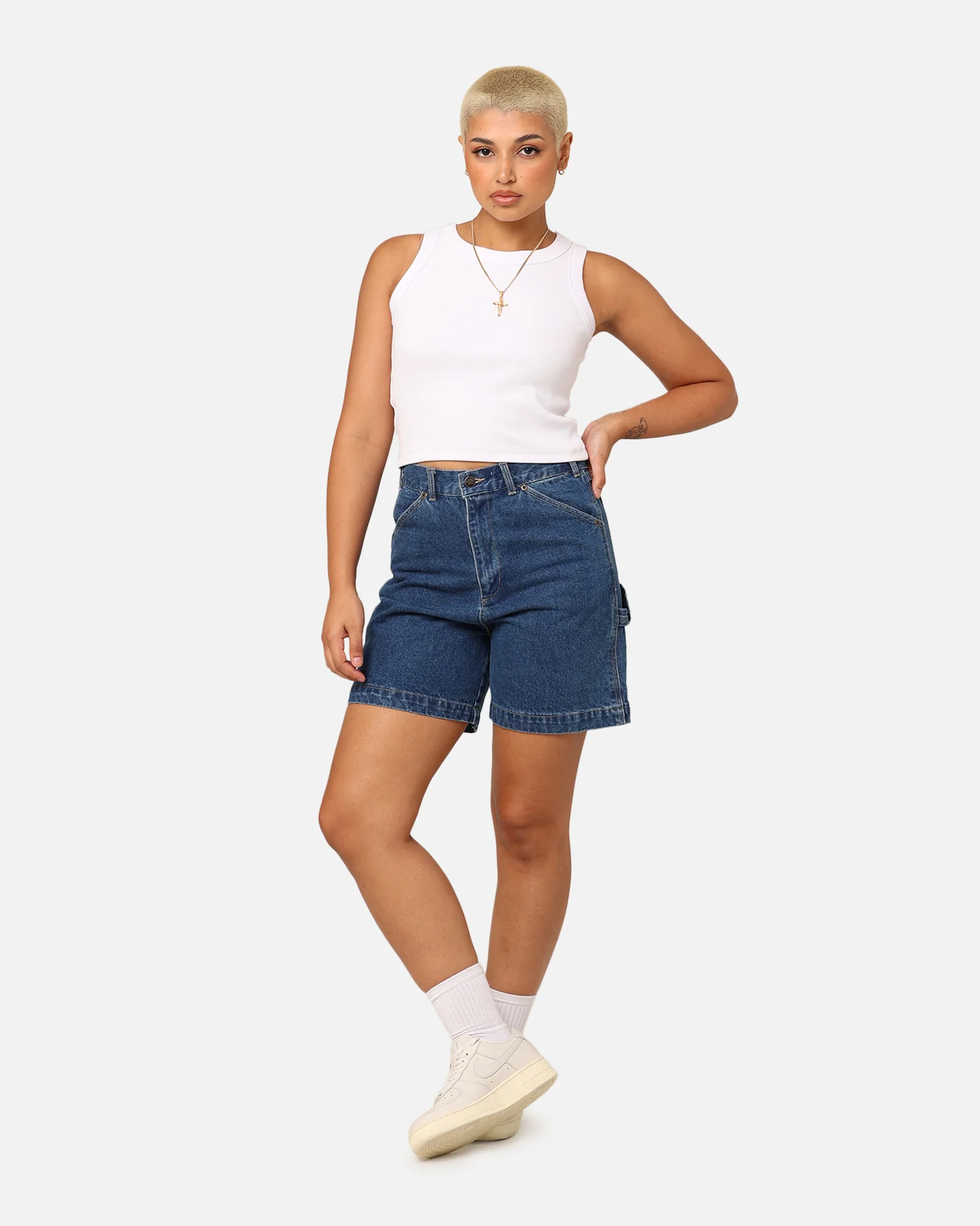 Dickies Women's 1997 A Line Denim Carpenter Shorts Stone Washed Indigo - Image 2
