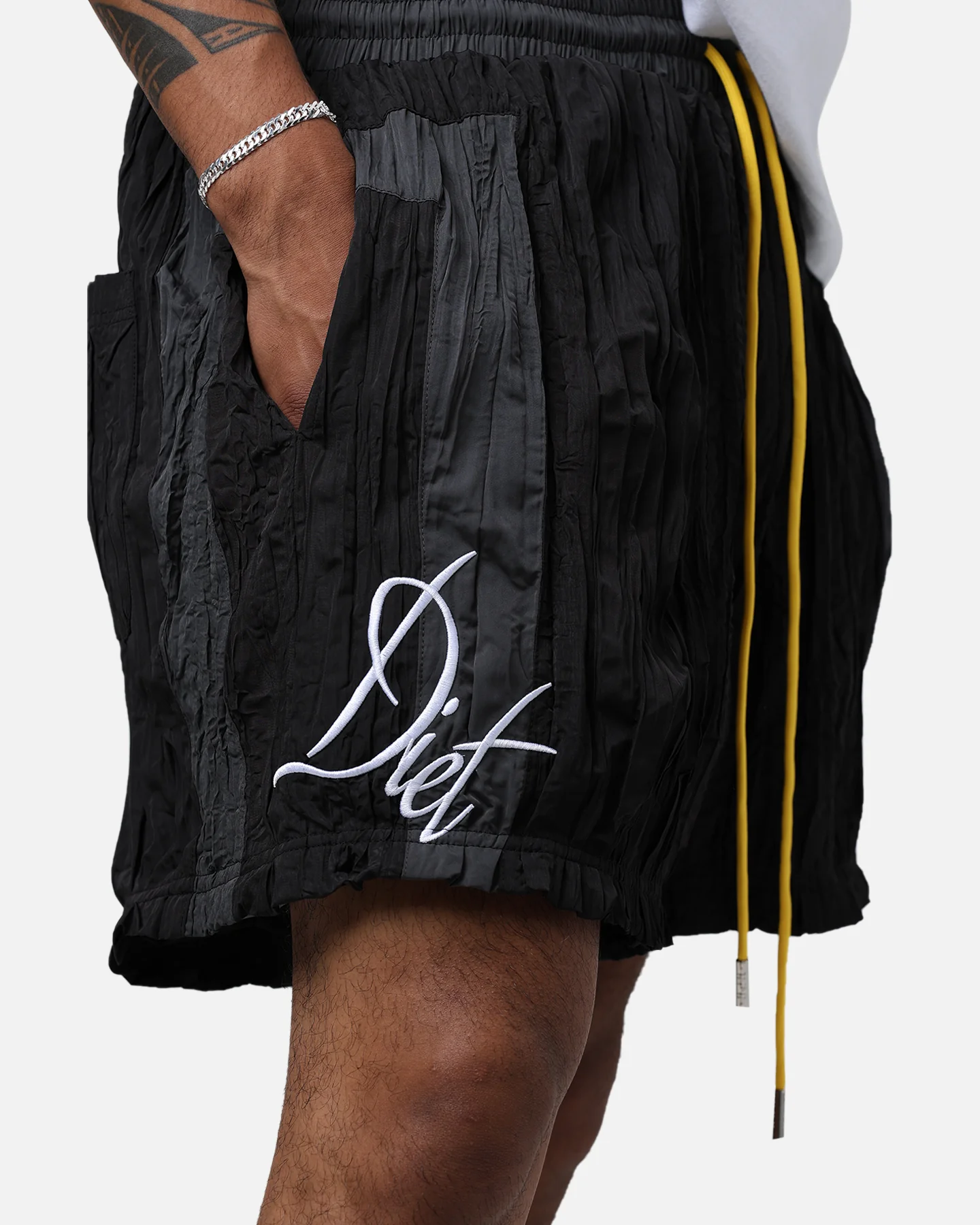 Diet Starts Monday Crinkled Nylon Shorts Black/Grey - Image 7