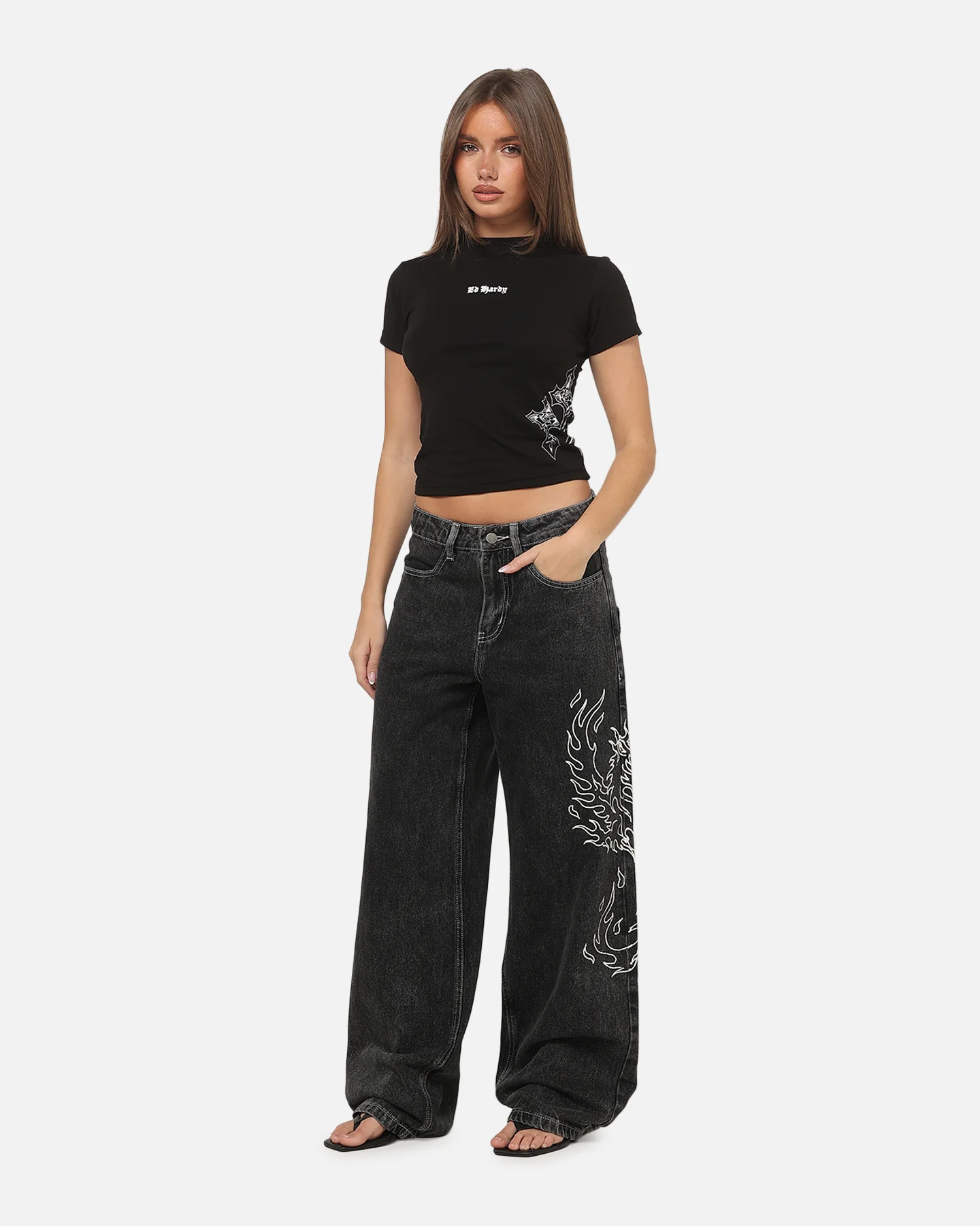 Ed Hardy Women's Distressed Logo Jeans Black - Image 2