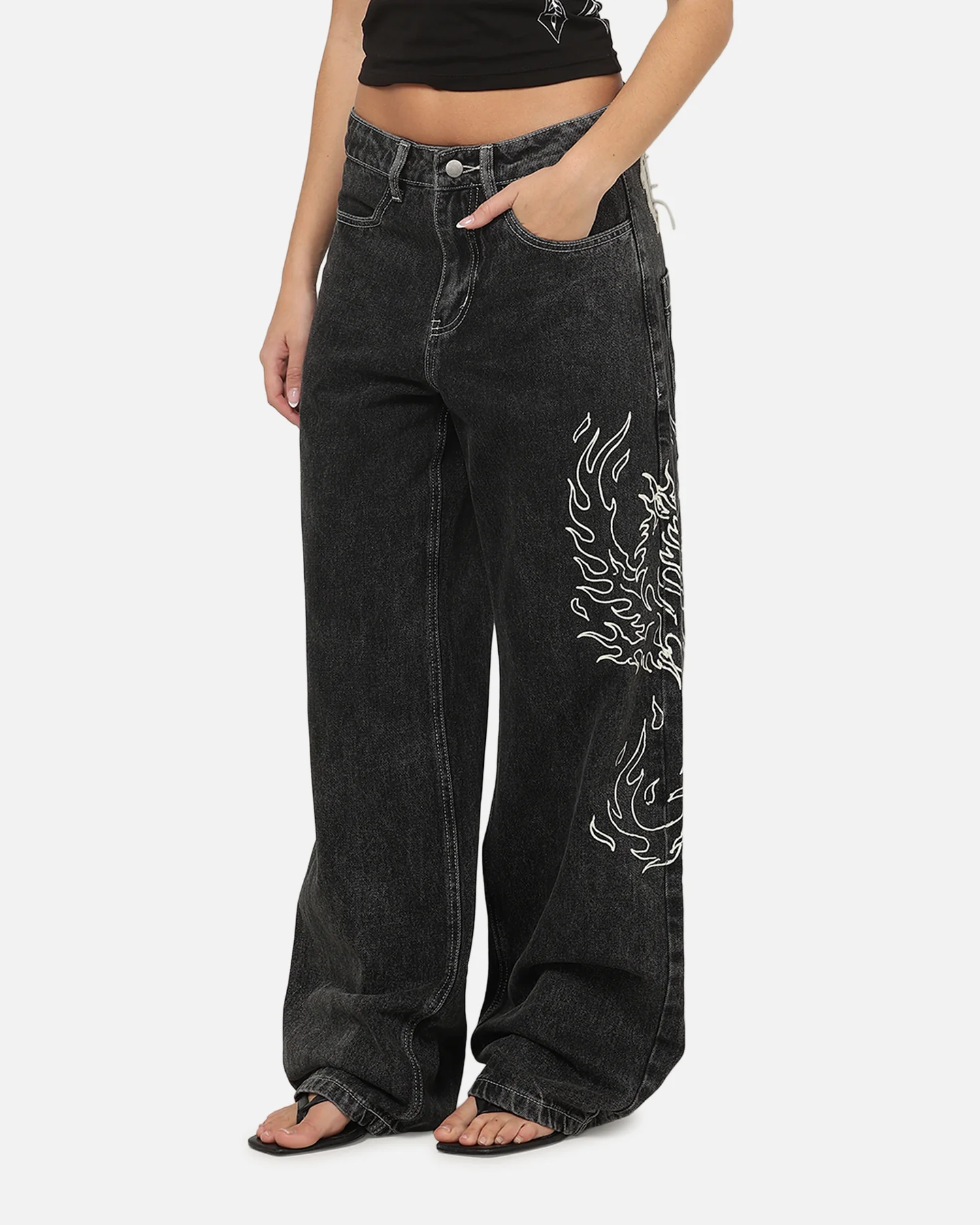 Ed Hardy Women's Distressed Logo Jeans Black - Image 6