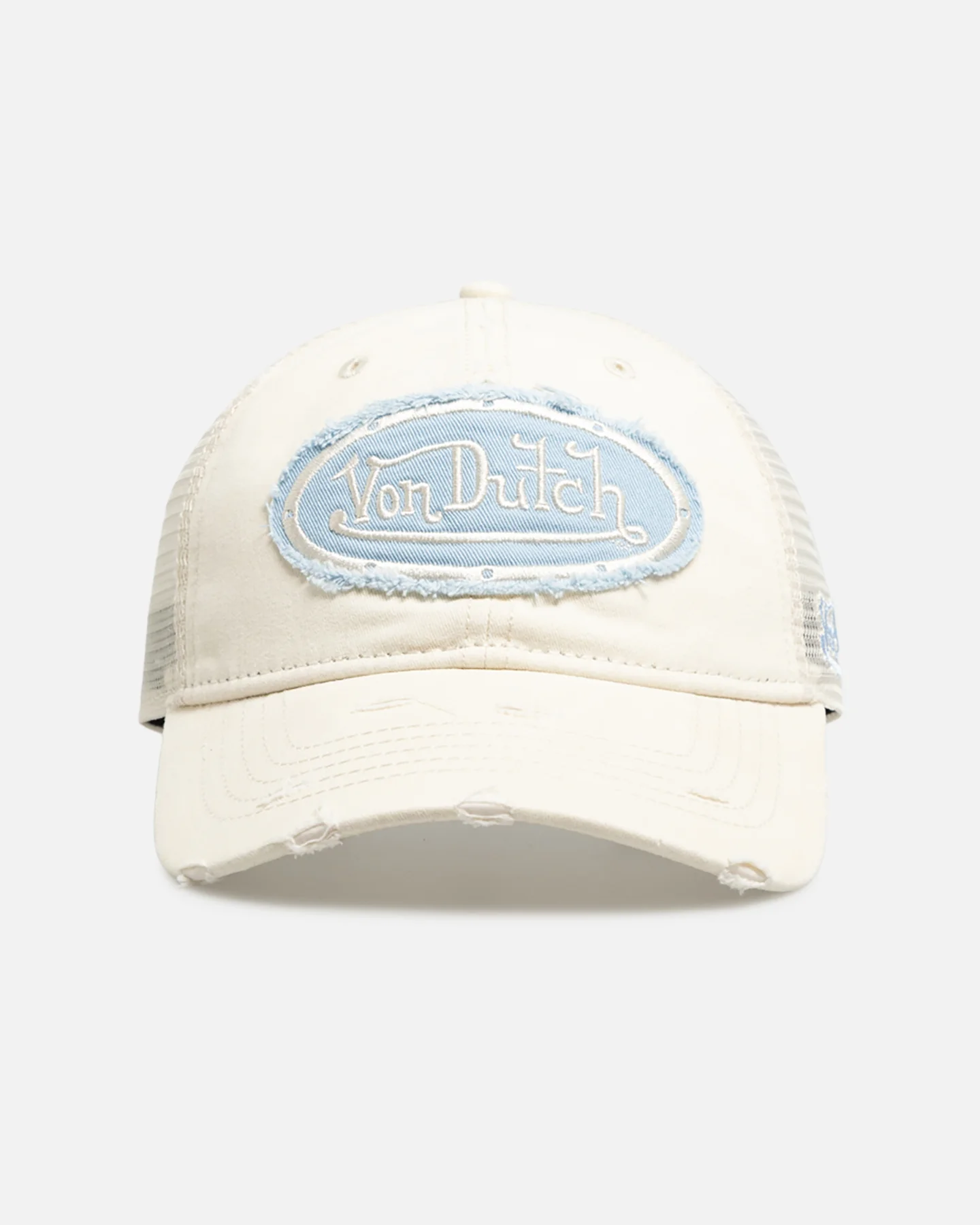 Von Dutch Distressed Trucker Snapback Ecru/Light Blue