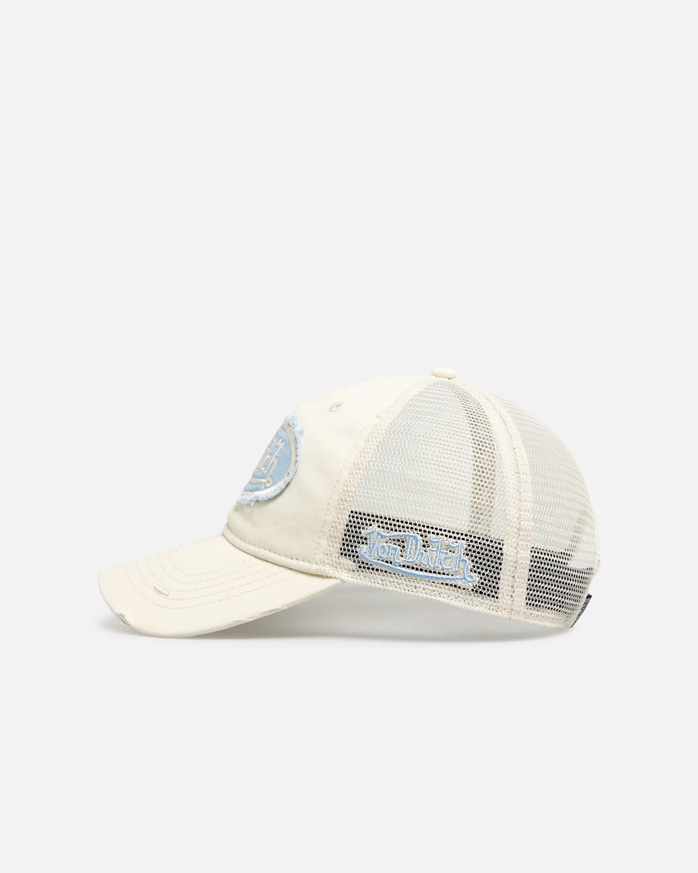 Von Dutch Distressed Trucker Snapback Ecru/Light Blue - Image 4