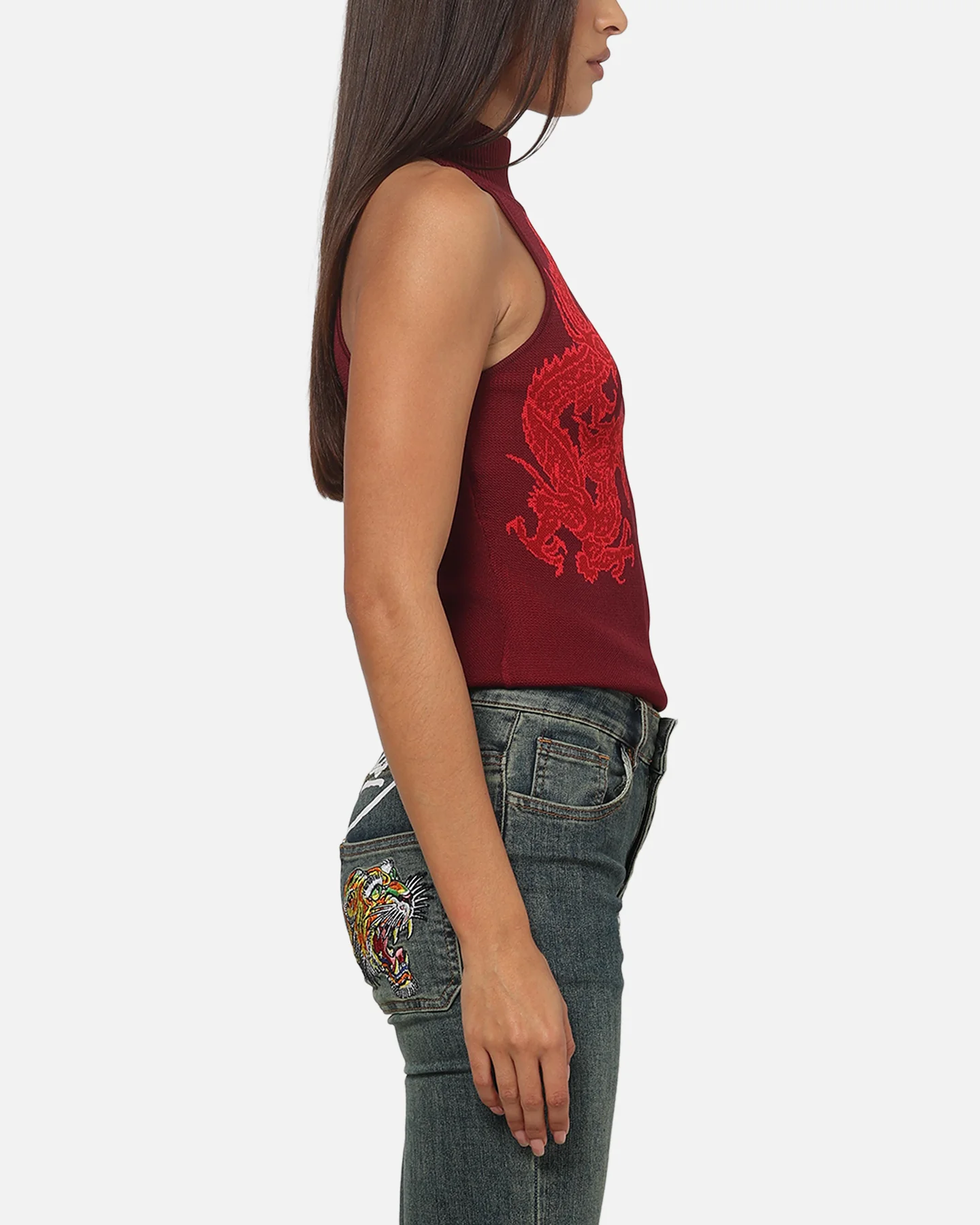 Ed Hardy Women's Dragon Knitted Top Plum - Image 4