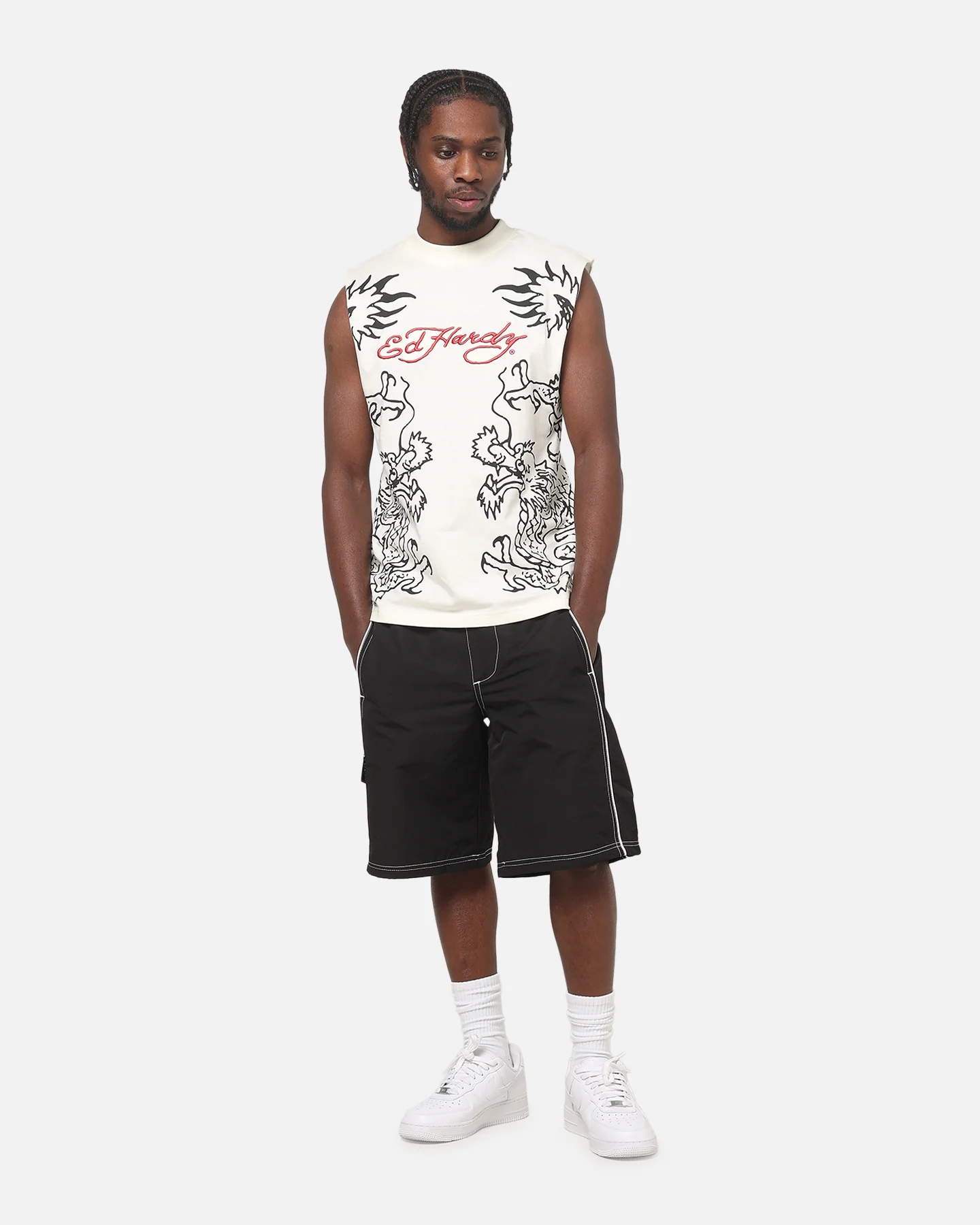 Ed Hardy Dragon Muscle T-Shirt Off White - Image 2