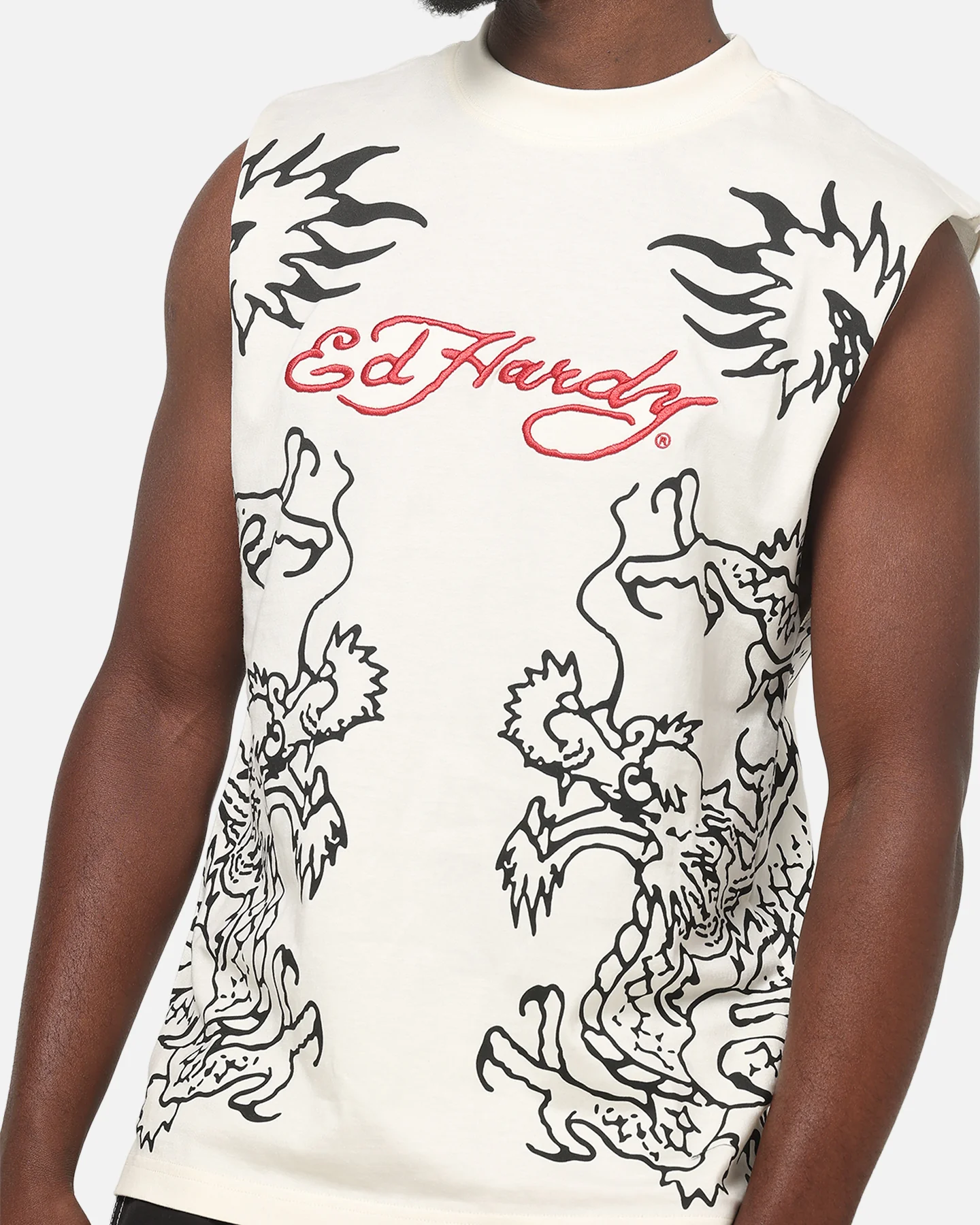 Ed Hardy Dragon Muscle T-Shirt Off White - Image 6