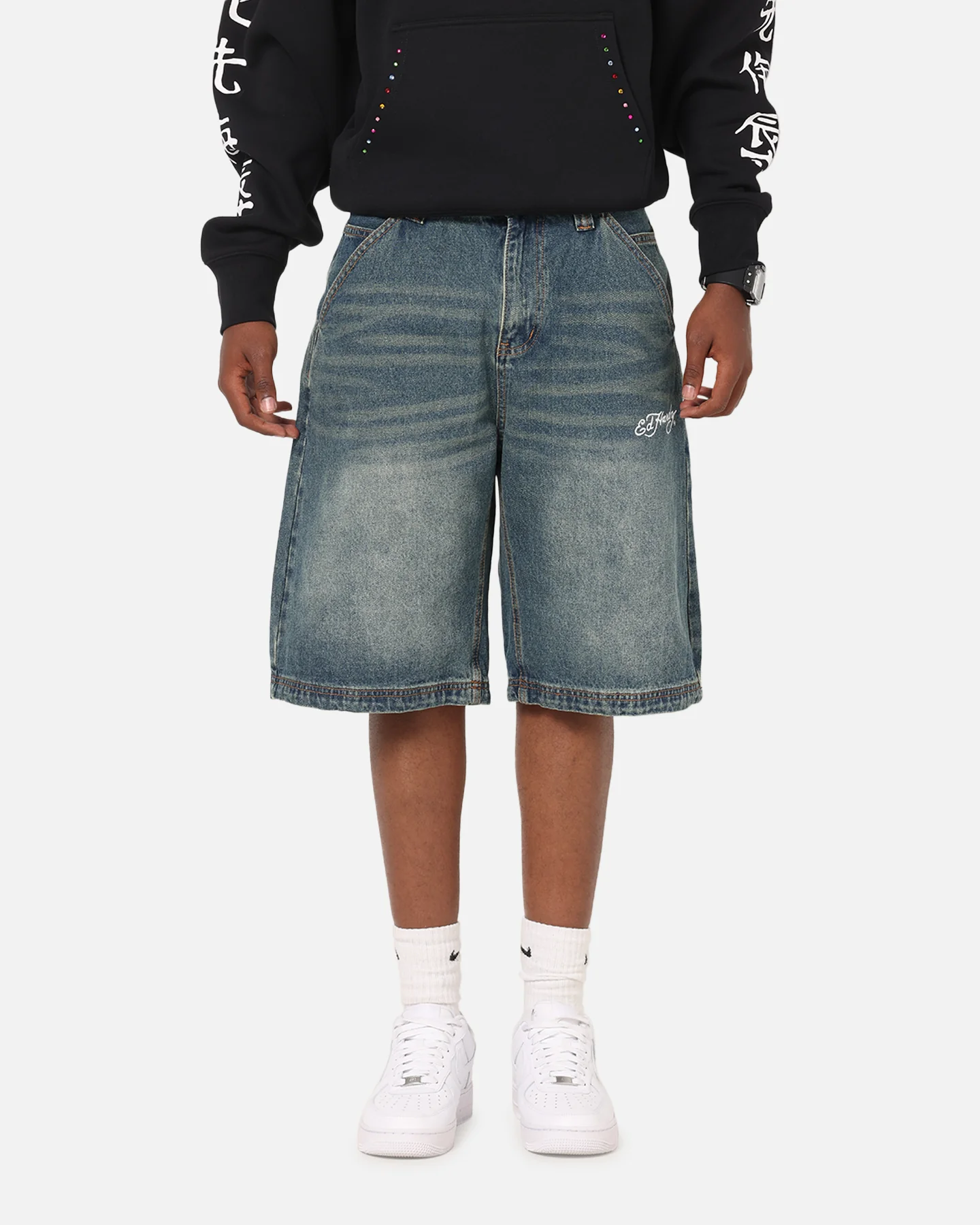 Ed Hardy Brave Hearts Jorts Washed Indigo - Image 6