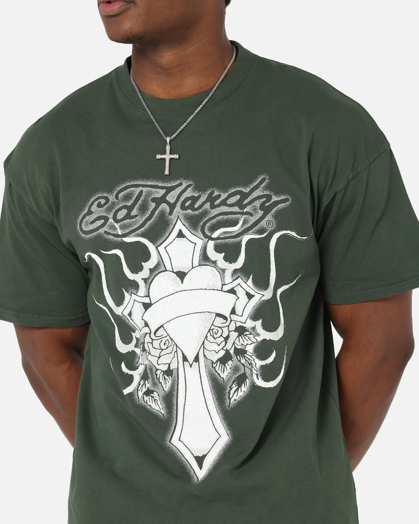 Ed Hardy Cross My Heart T-Shirt Pine Green - Image 6