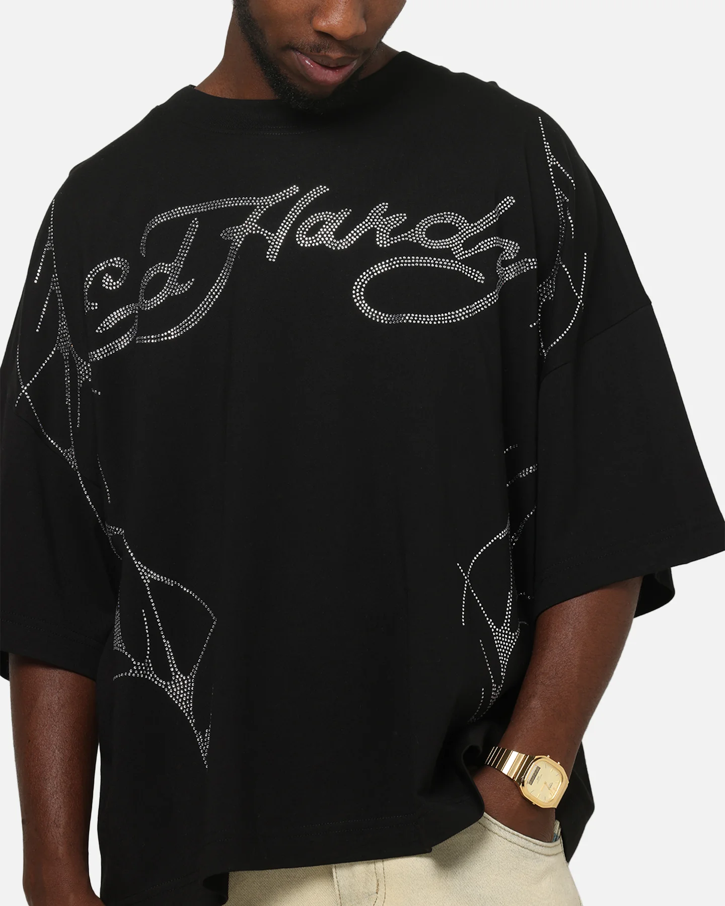 Ed Hardy Cyber Rhinestone T-Shirt Black - Image 7