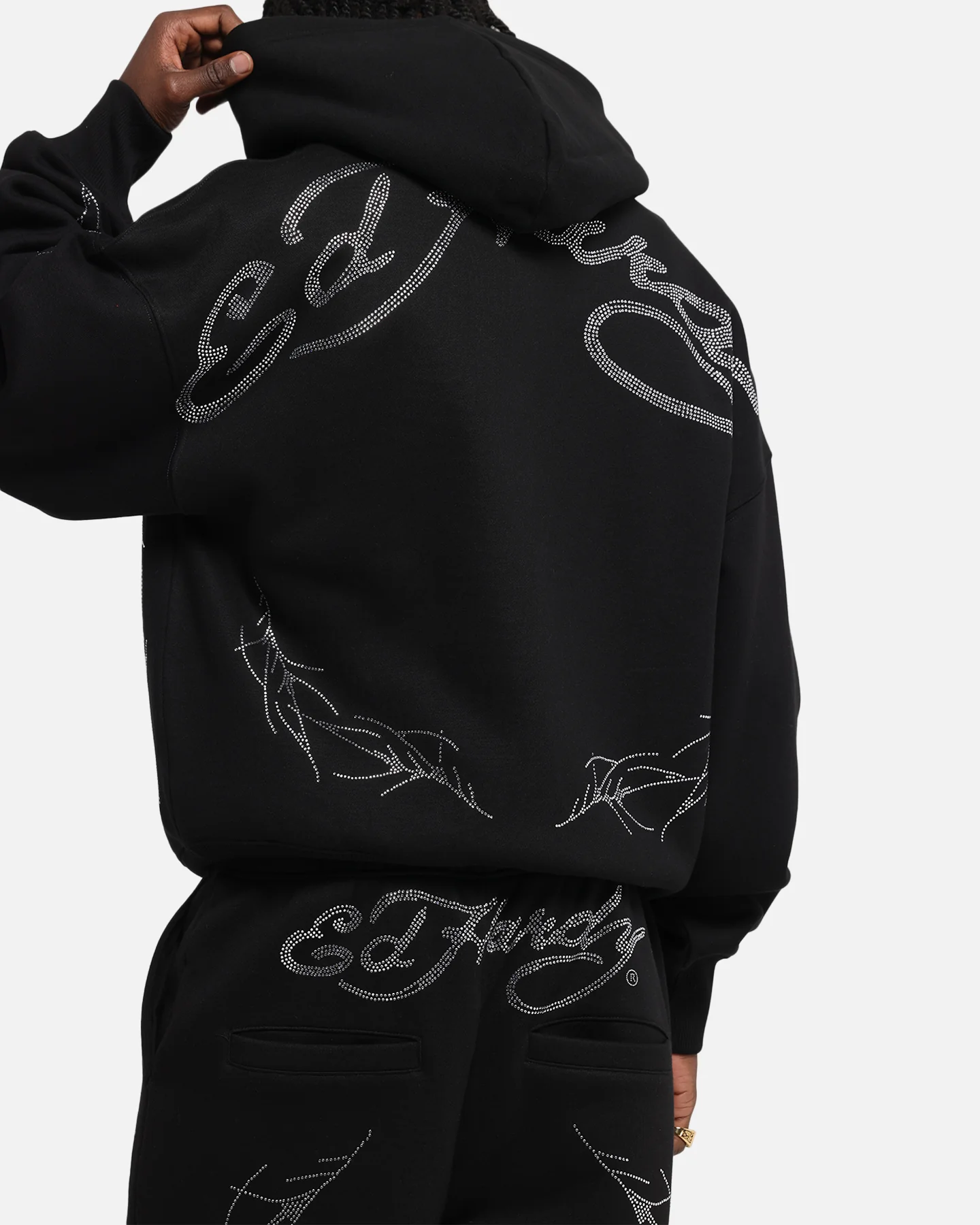 Ed Hardy Cyber Rhinestone Zip-Up Hoodie Black - Image 8