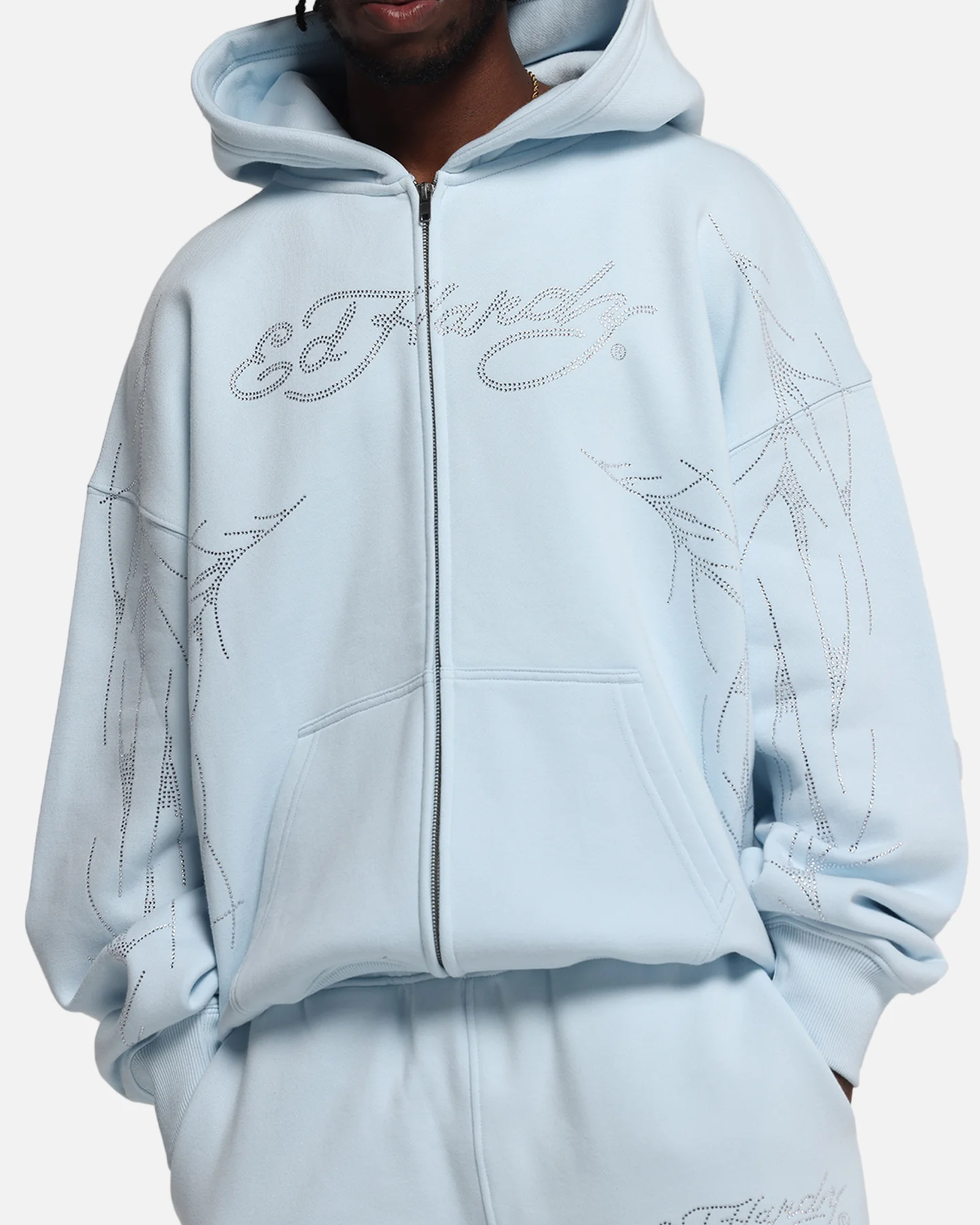 Ed Hardy Cyber Rhinestone Zip-Up Hoodie Light Blue - Image 7