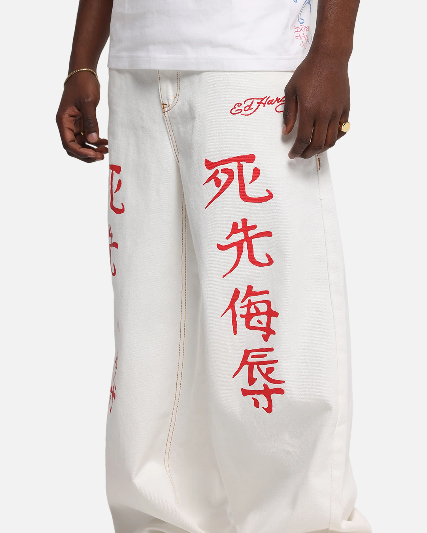 Ed Hardy Death Before Dishonour Jeans Off White - Image 3