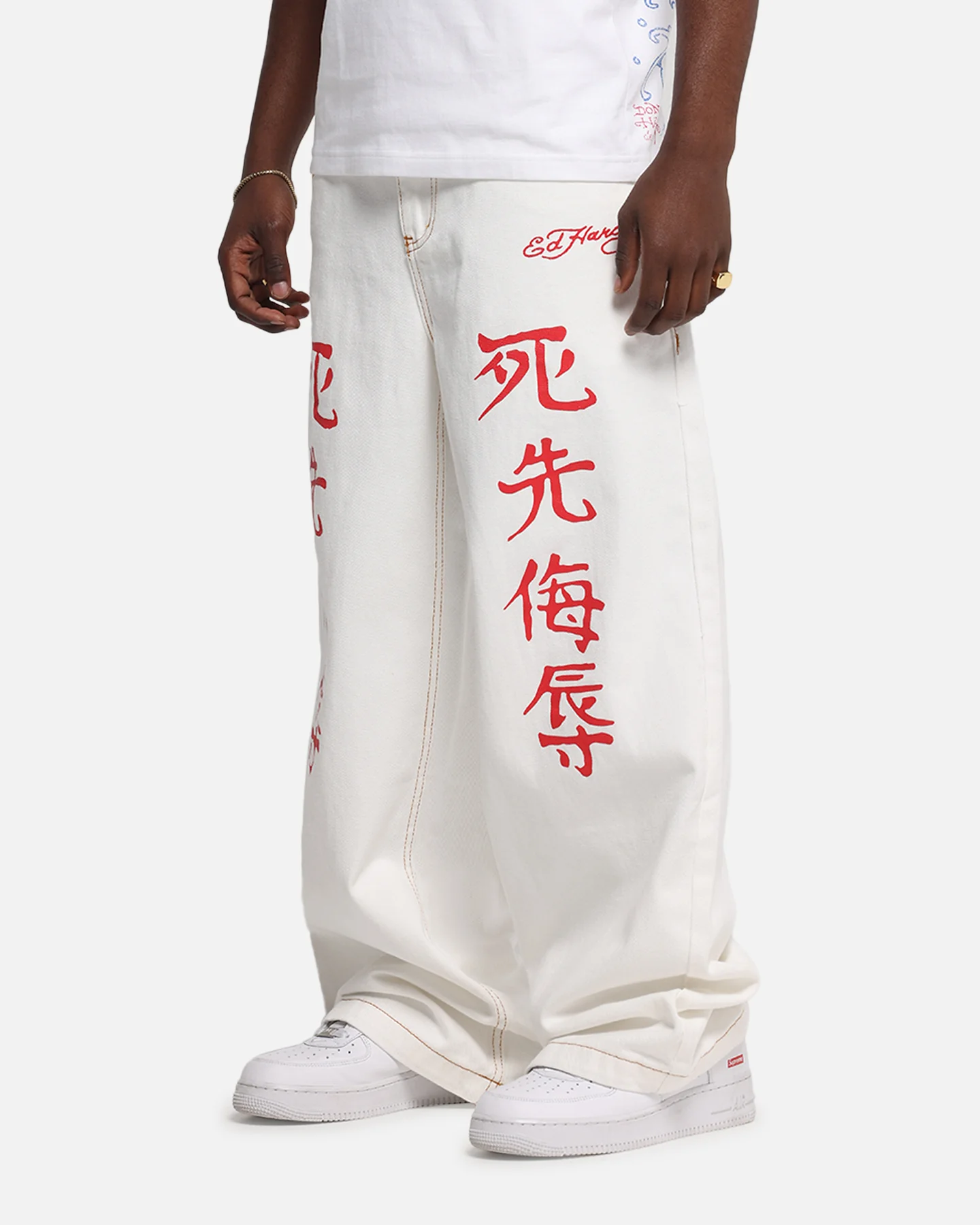 Ed Hardy Death Before Dishonour Jeans Off White - Image 5