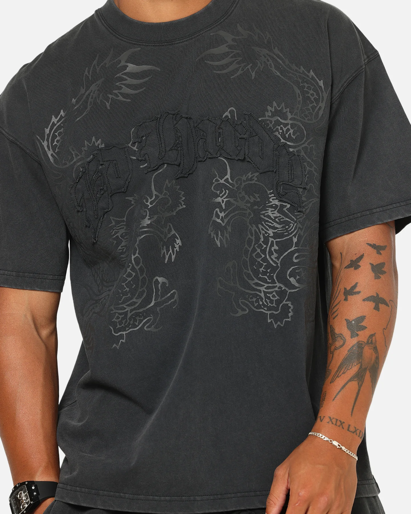 Ed Hardy Double Dragon Applique T-Shirt Black - Image 6