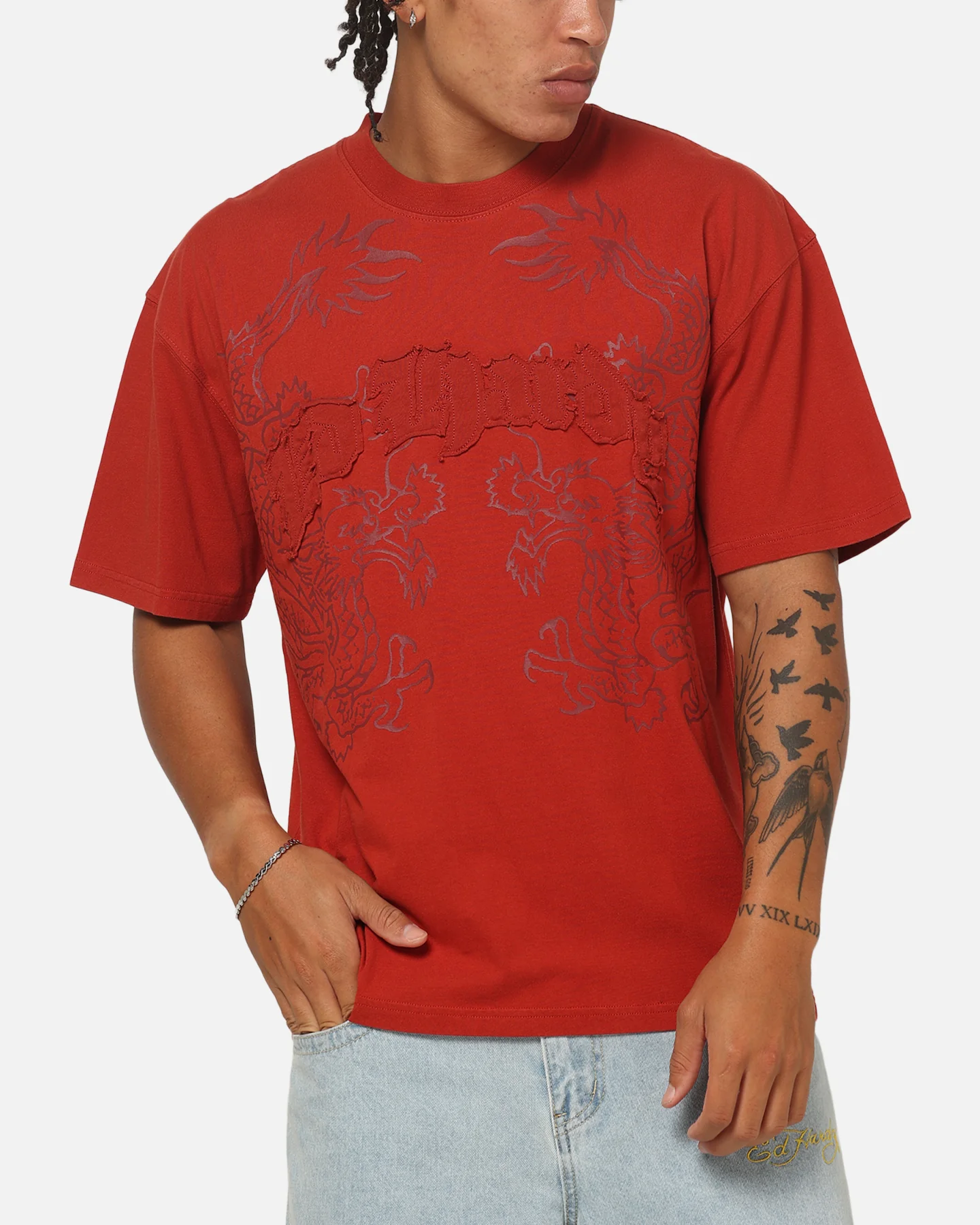 Ed Hardy Double Dragon Applique T-Shirt Red - Image 6