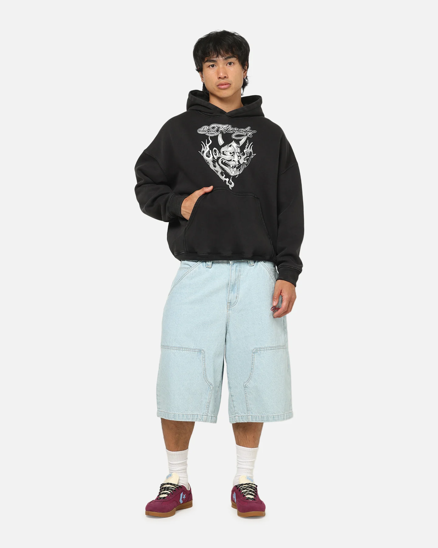 Ed Hardy Double Horns Hoodie Black Acidwash - Image 3