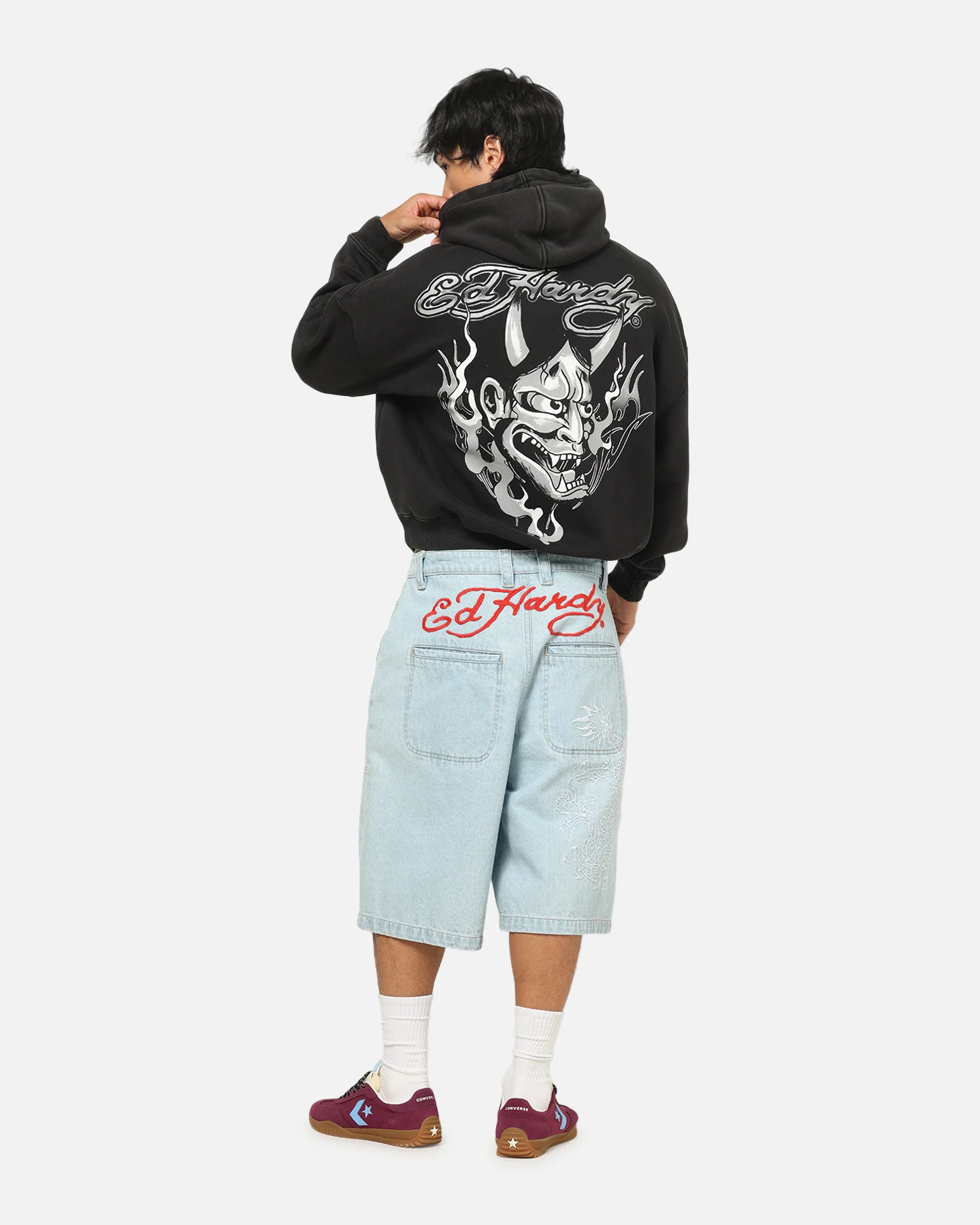 Ed Hardy Double Horns Hoodie Black Acidwash - Image 4