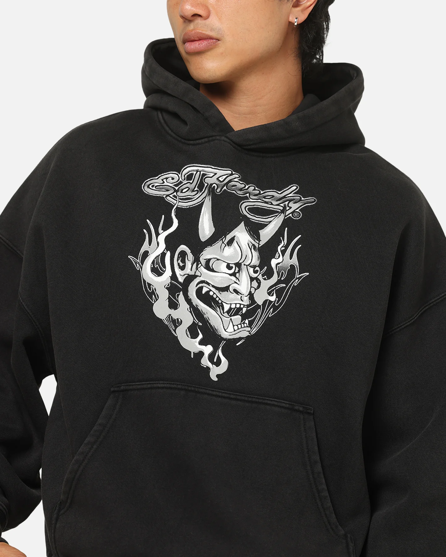 Ed Hardy Double Horns Hoodie Black Acidwash - Image 7