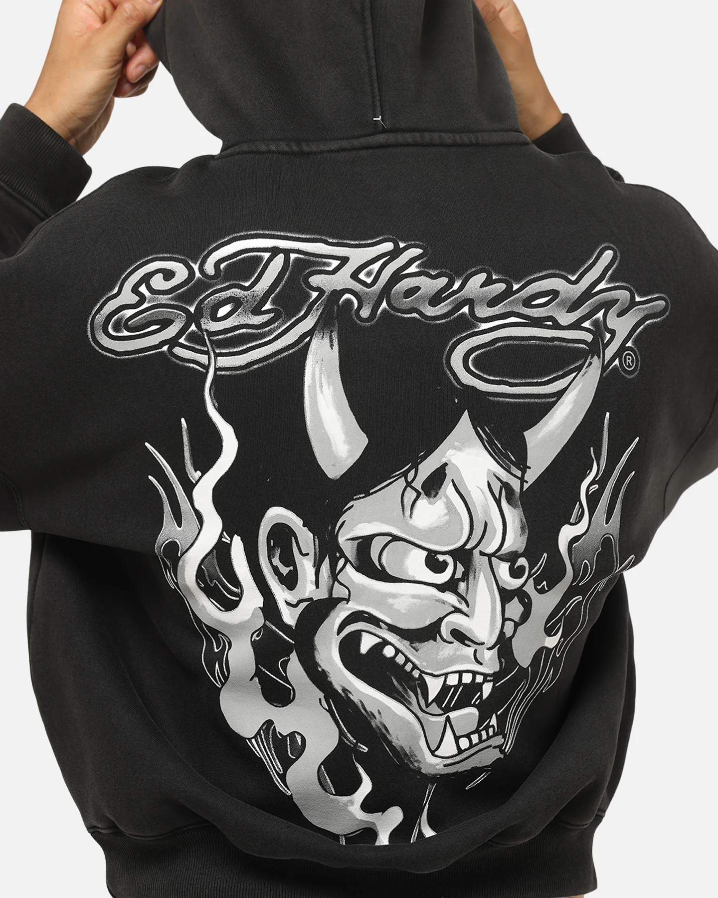 Ed Hardy Double Horns Hoodie Black Acidwash - Image 8