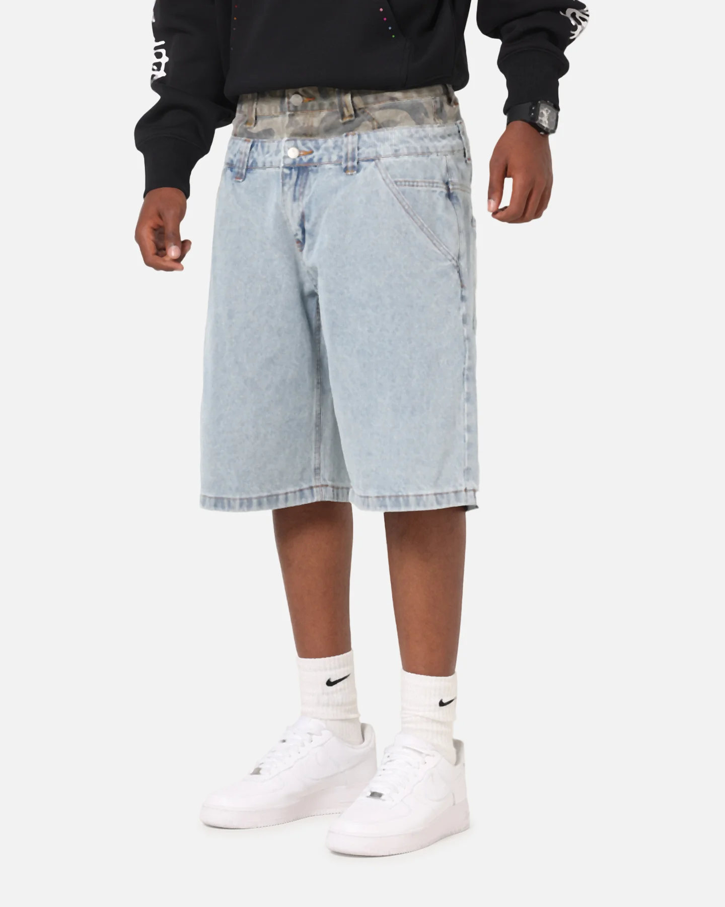 Ed Hardy Double Waist Camo Jorts Mid Blue Denim - Image 6