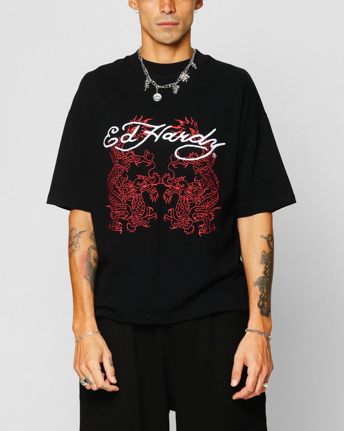Ed Hardy Dragon Oversized T-Shirt Black - Image 2