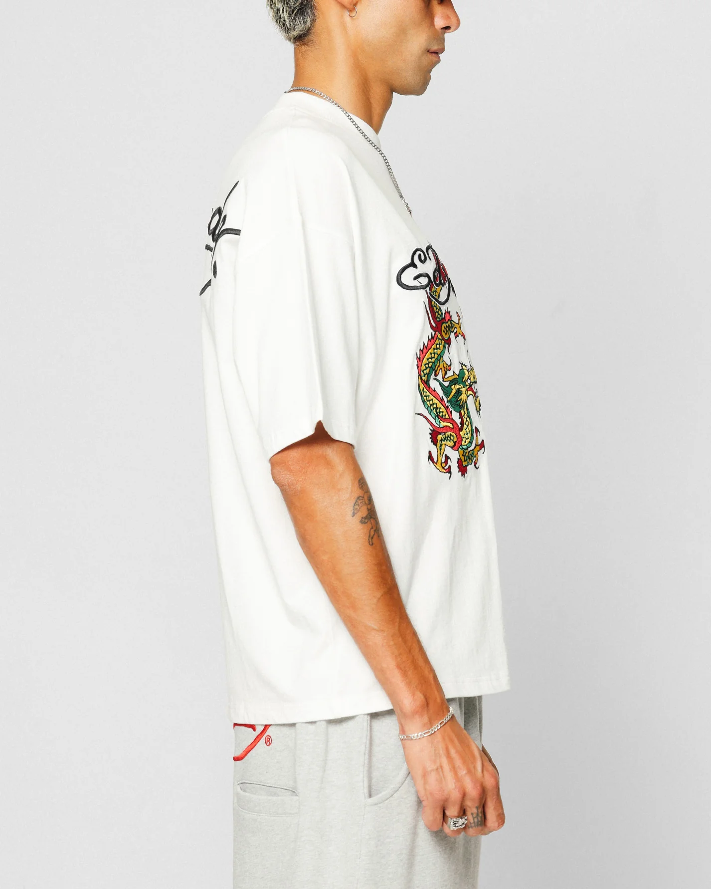 Ed Hardy Dragon Oversized T-Shirt Off White - Image 6
