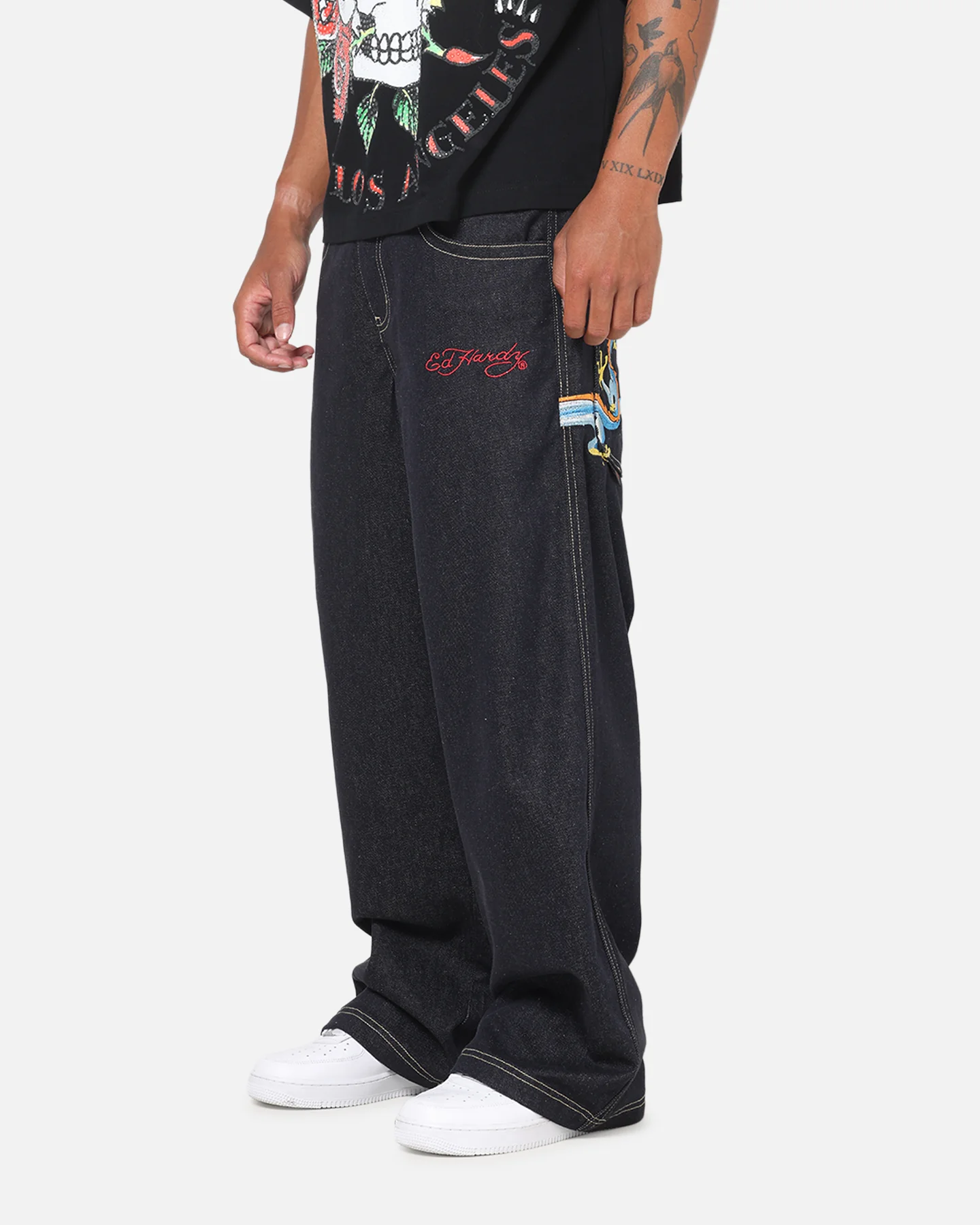 Ed Hardy Dragon Ultra Wide Leg Jeans Indigo Denim - Image 5