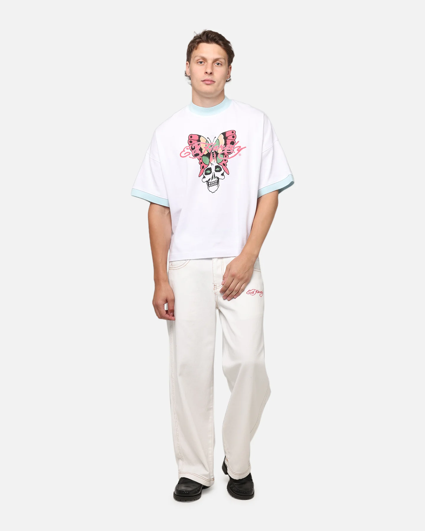 Ed Hardy Dragon Wide Leg Denim Jeans Off White - Image 2