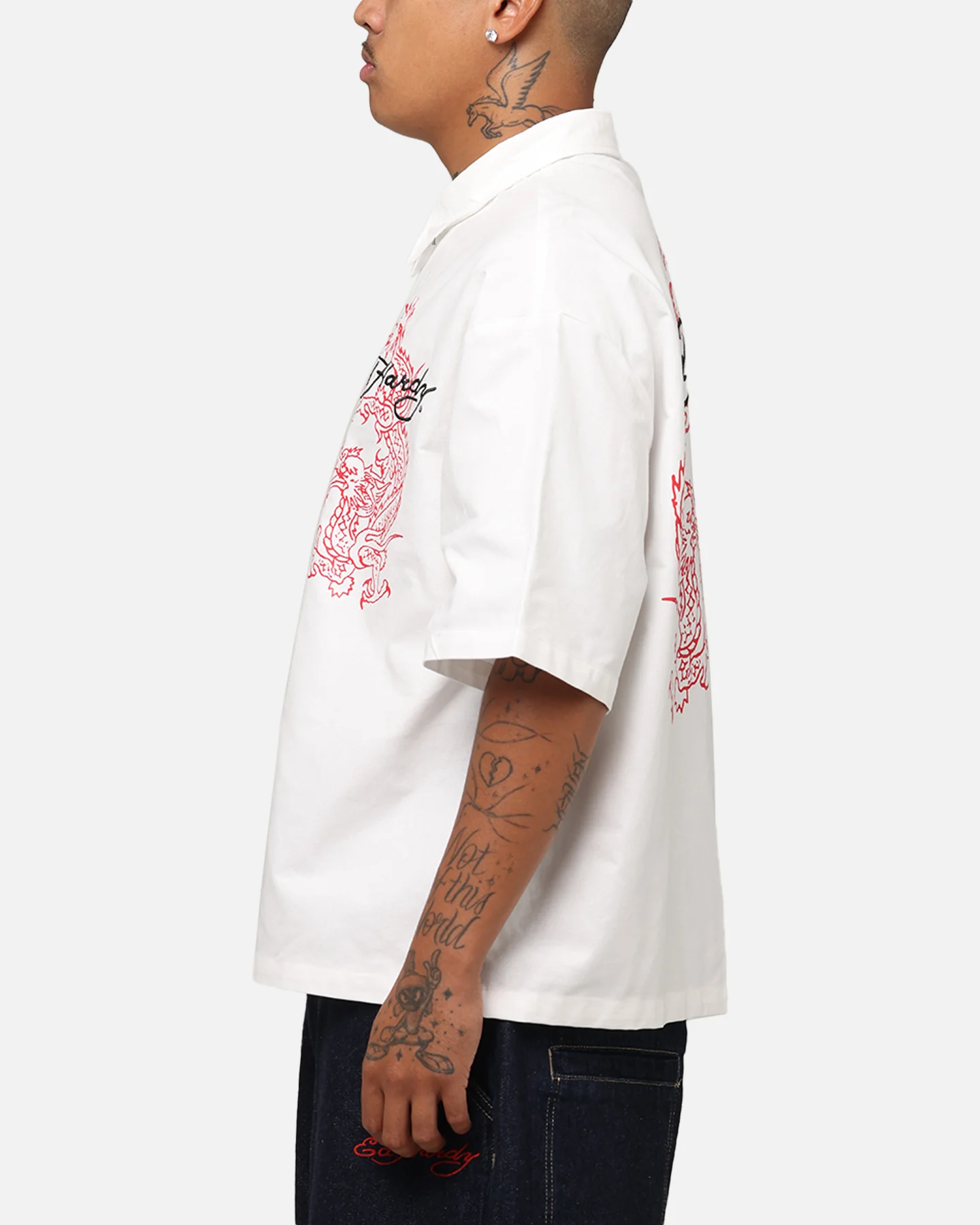 Ed Hardy Dragon Zip Shirt Off White - Image 6