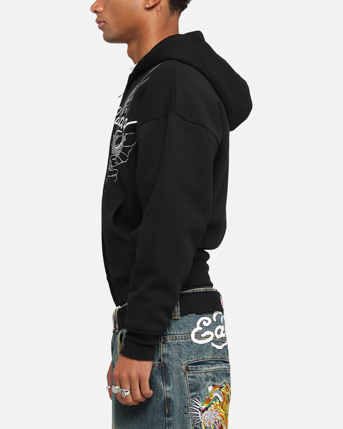 Ed Hardy Eagle Rhinestone Zip Hoodie Black - Image 5