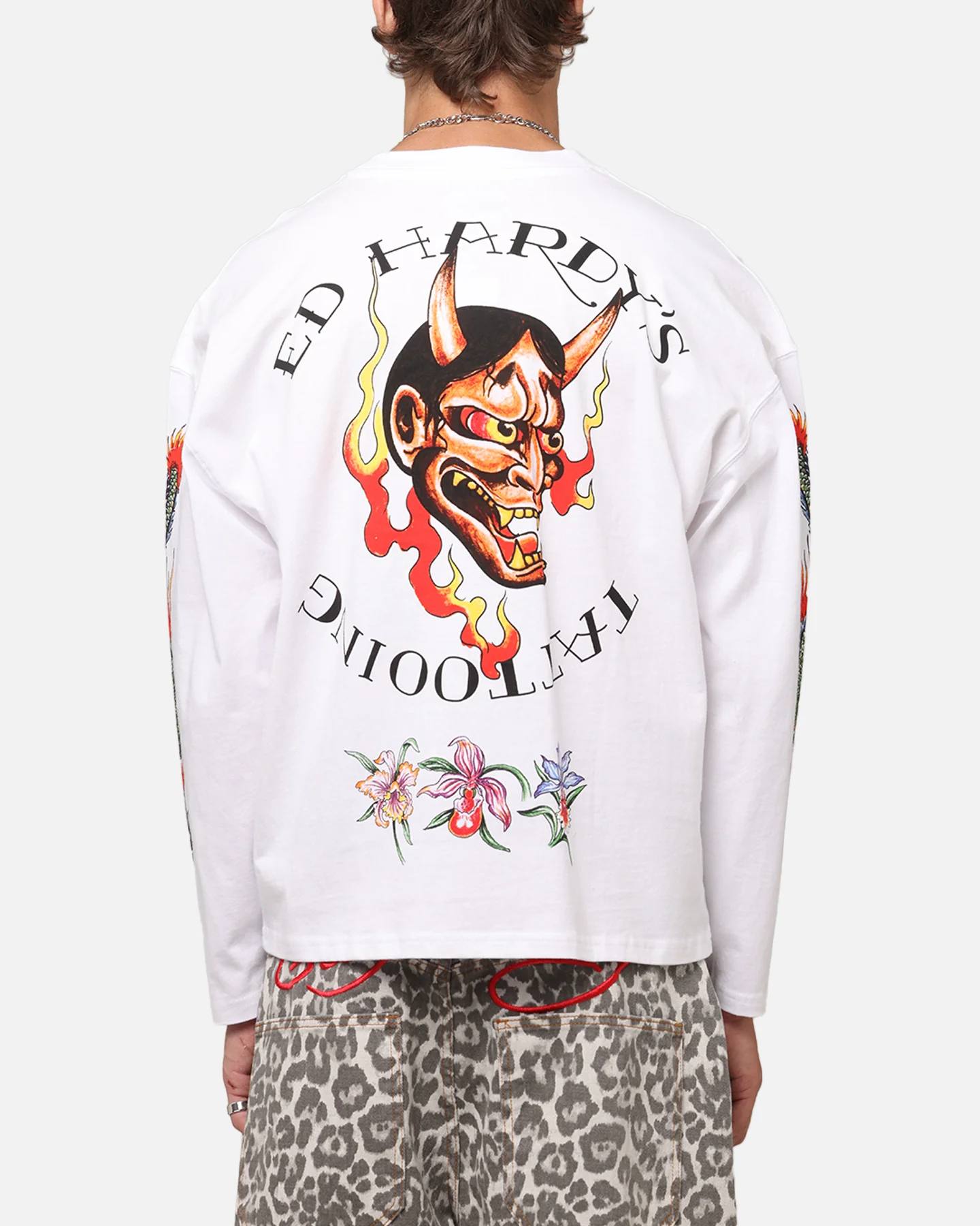 Ed Hardy Ed's Tattooing Long Sleeve T-Shirt Off White - Image 2