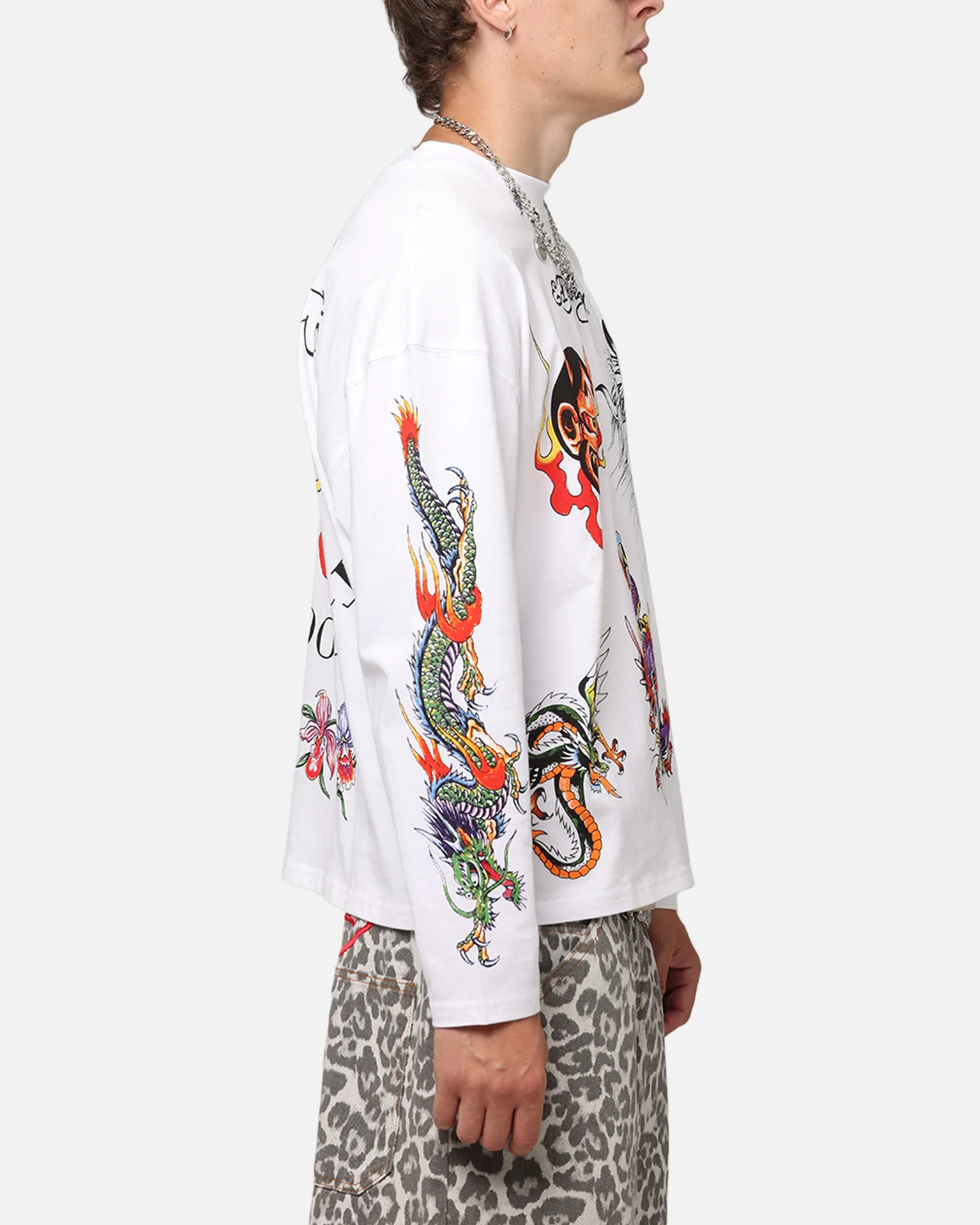 Ed Hardy Ed's Tattooing Long Sleeve T-Shirt Off White - Image 5