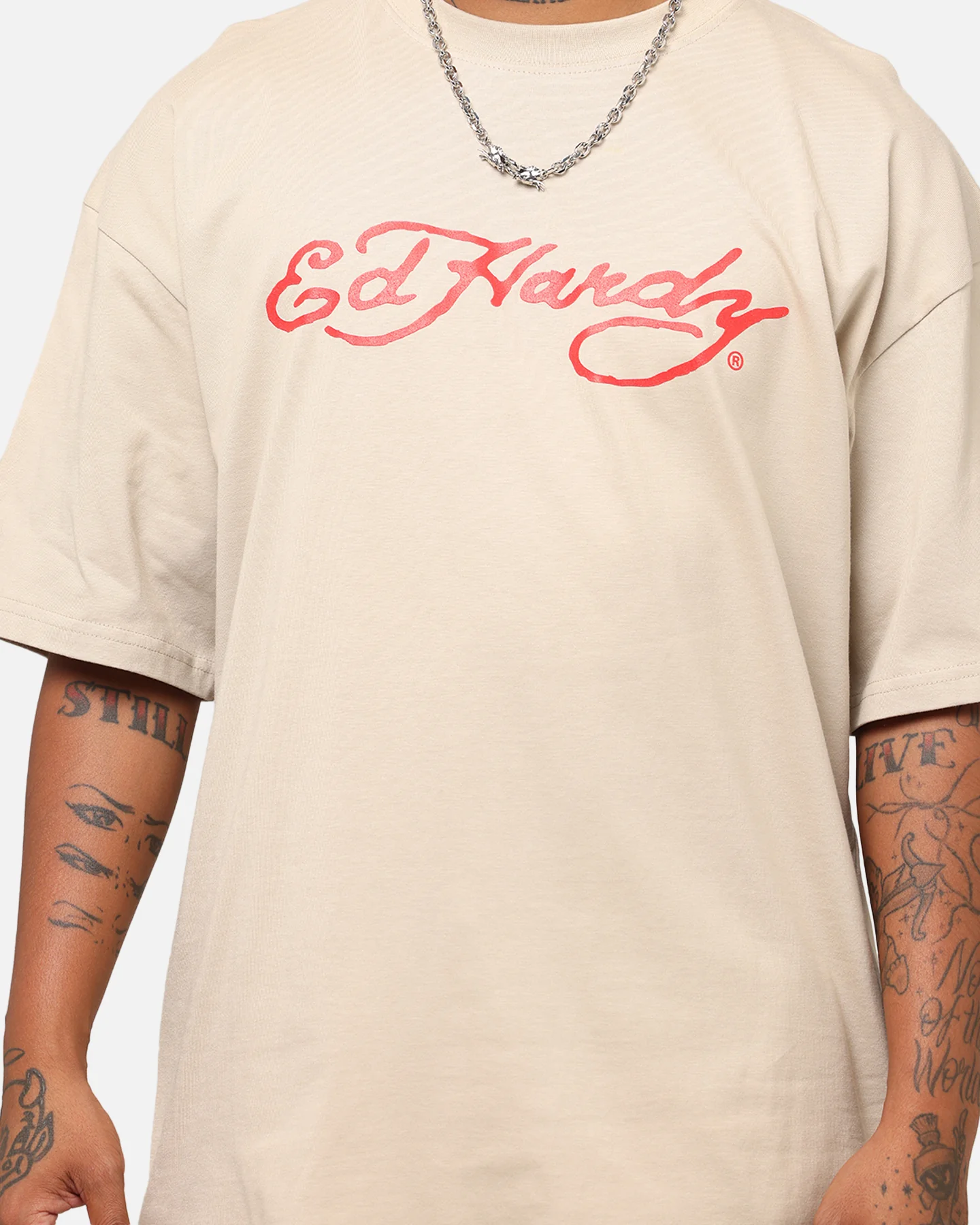 Ed Hardy Flourish Script T-Shirt Stone - Image 8