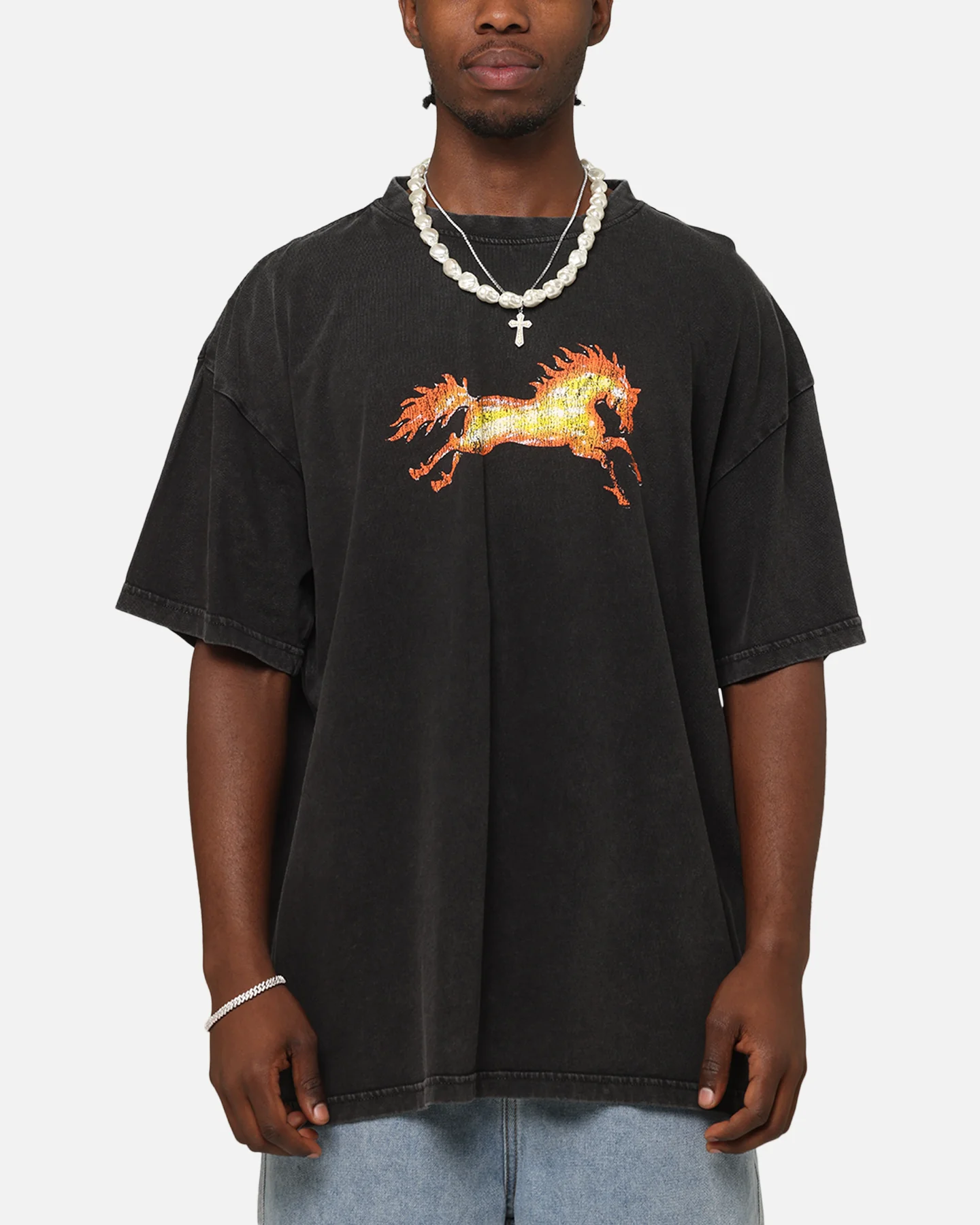Ed Hardy Horse Power Vintage T-Shirt Black Acidwash - Image 2
