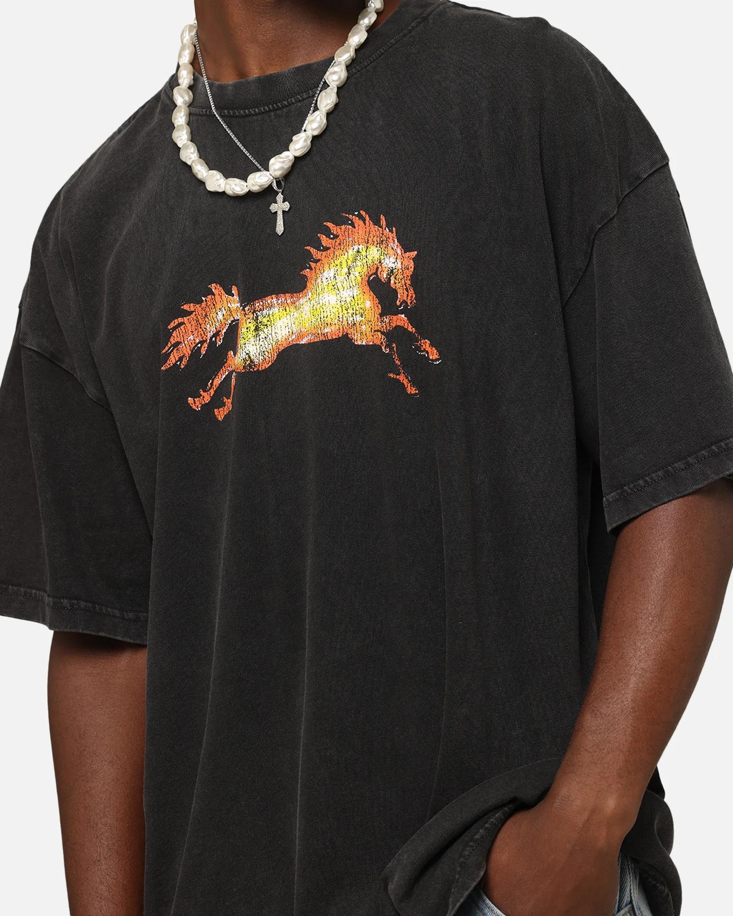 Ed Hardy Horse Power Vintage T-Shirt Black Acidwash - Image 8