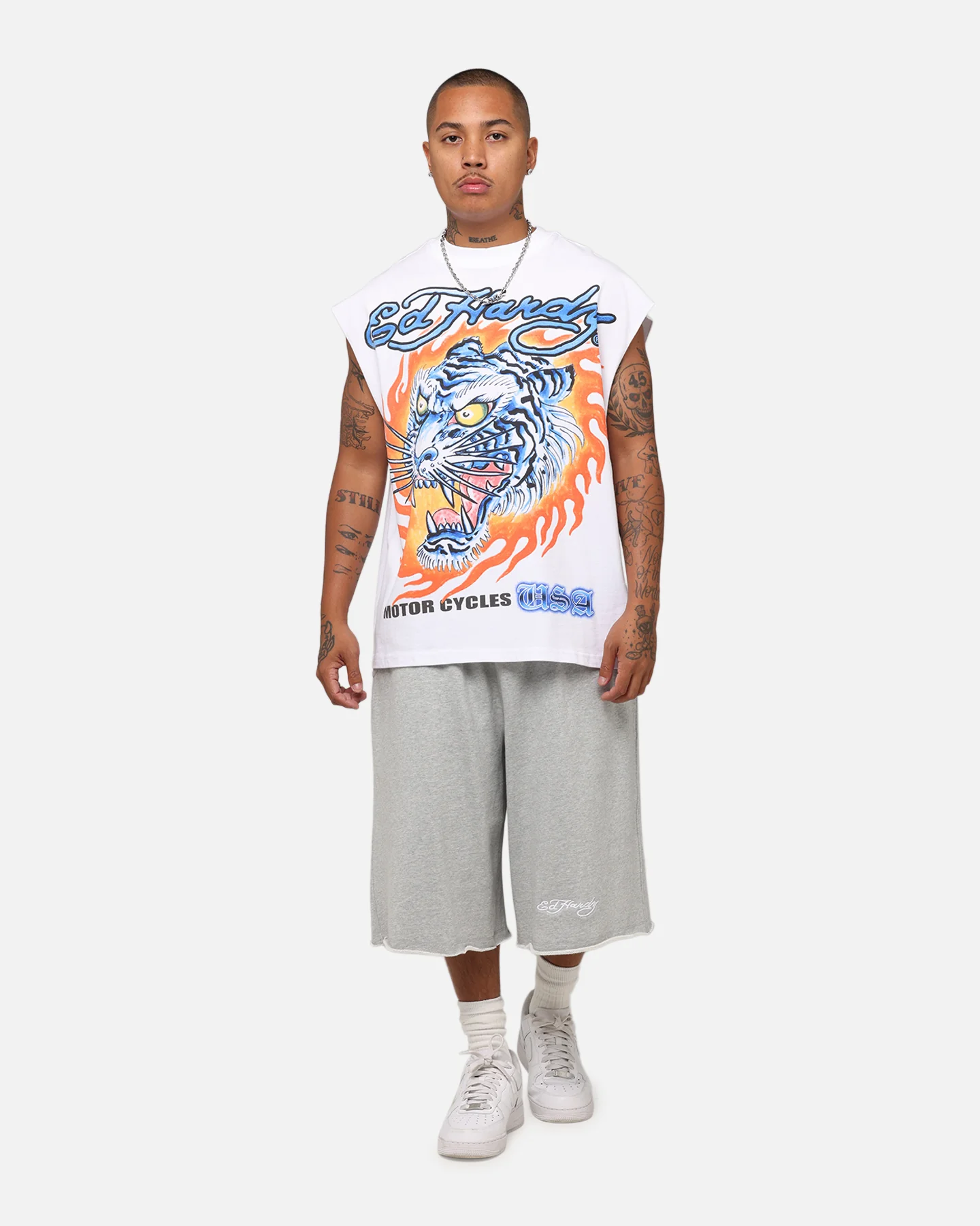 Ed Hardy Motorcycles Tiger Muscle T-Shirt White - Image 3