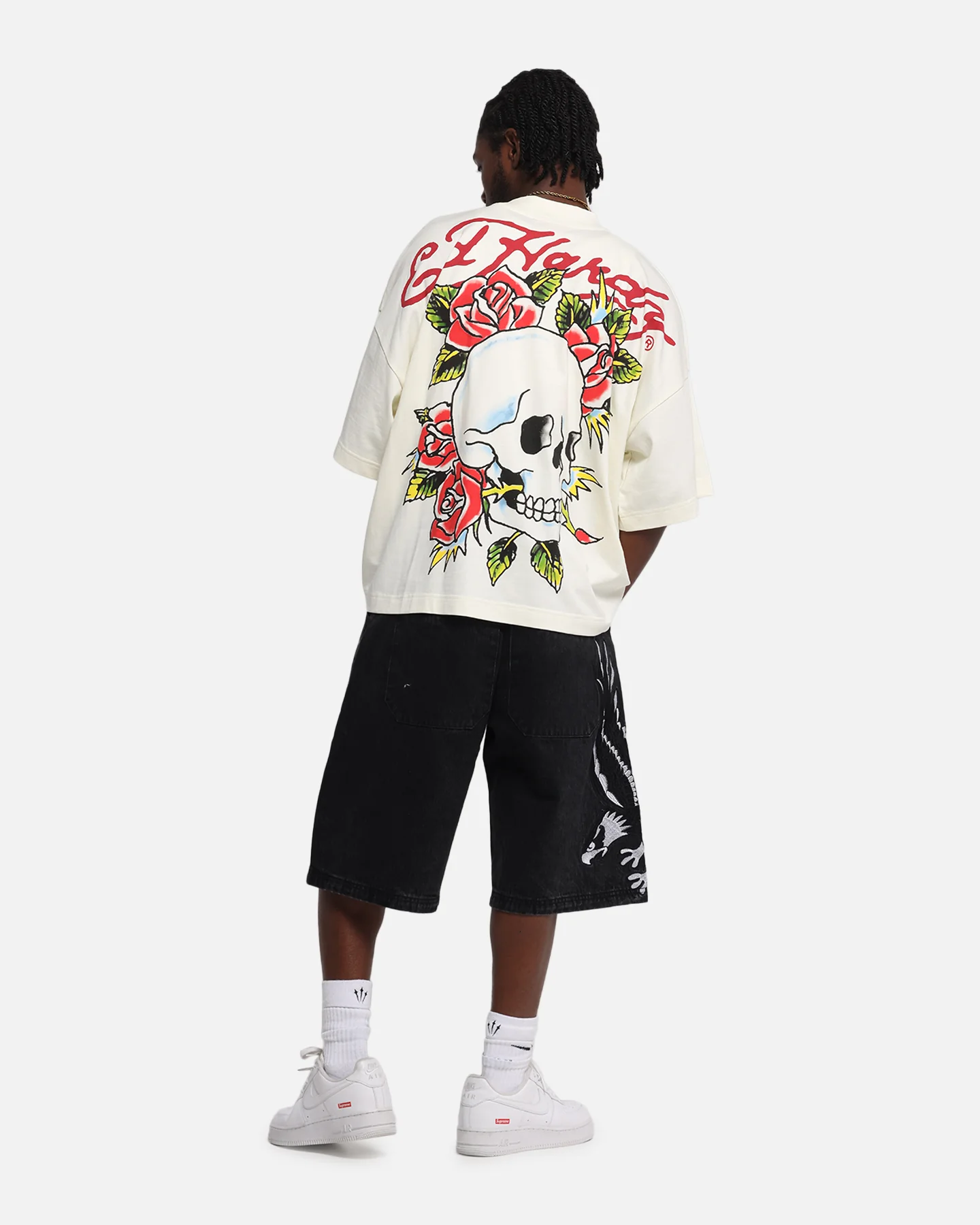 Ed Hardy Rose Skull Oversized Print T-Shirt Off White - Image 3