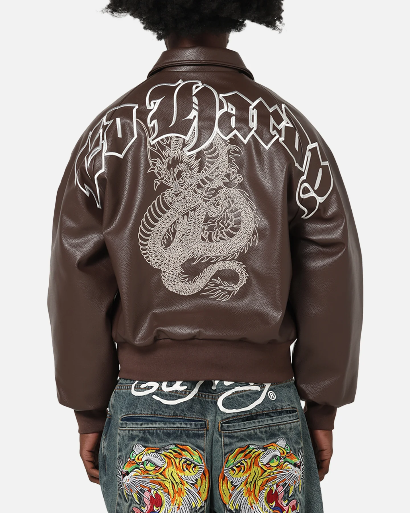 Ed Hardy Shinjuku Leather Jacket Brown