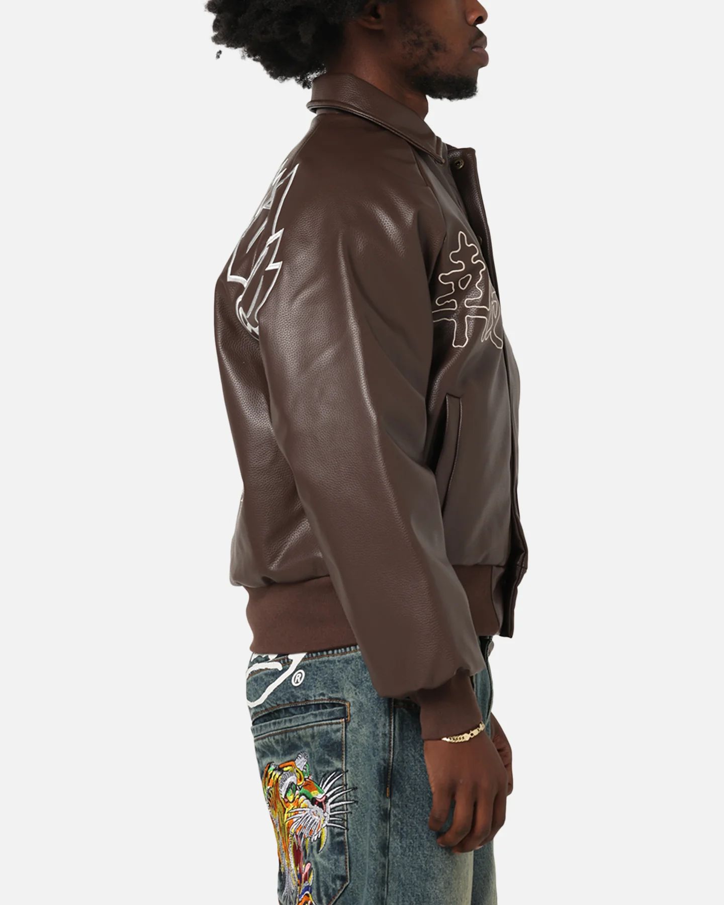 Ed Hardy Shinjuku Leather Jacket Brown - Image 6