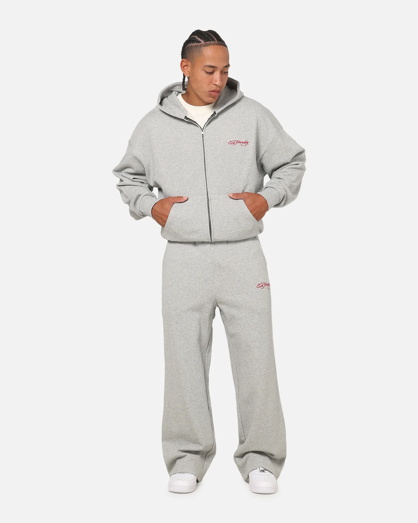 Ed Hardy Signature Track Pants Grey Marle - Image 2