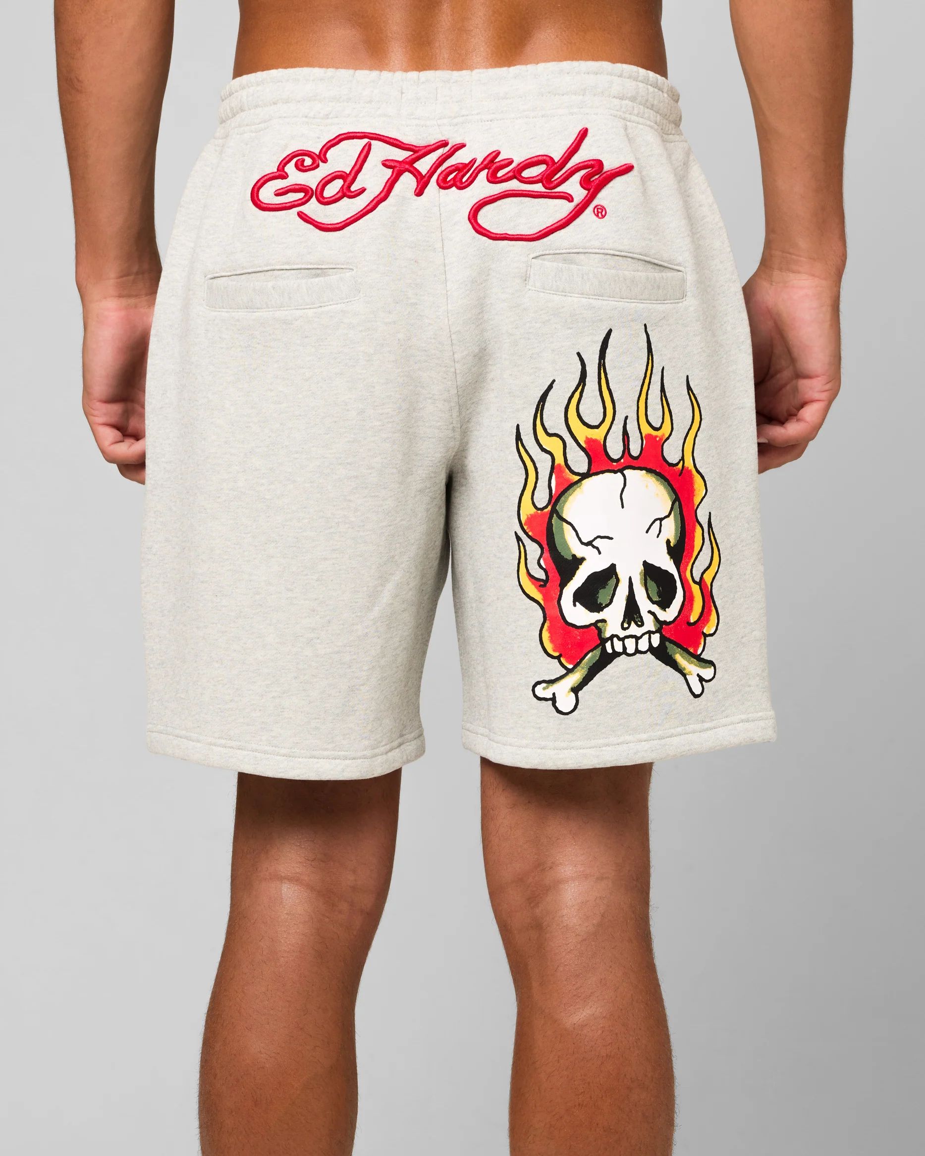 Ed Hardy Skull Fleece Shorts Grey Marle - Image 7