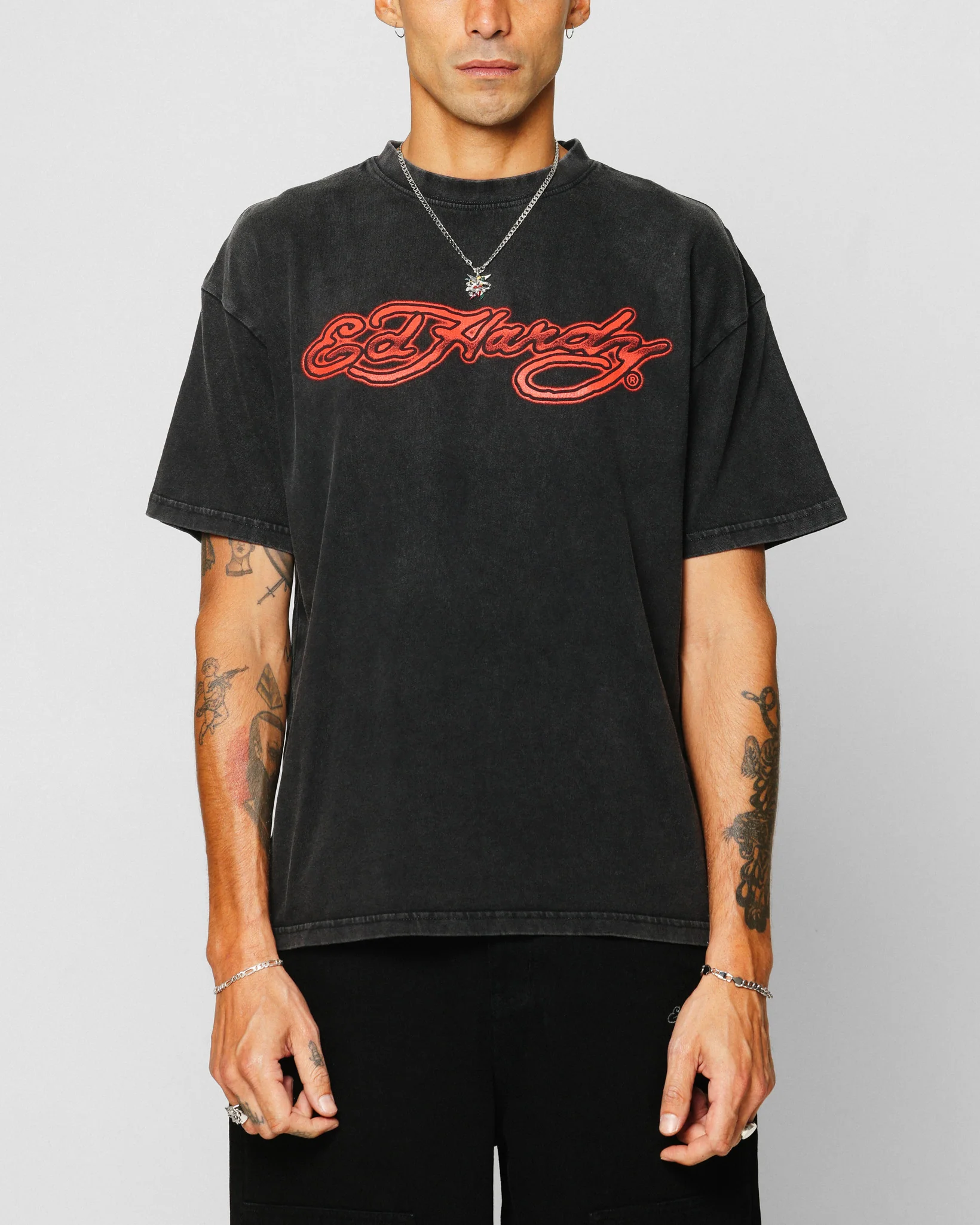 Ed Hardy Tribal T-Shirt Black Acidwash - Image 2