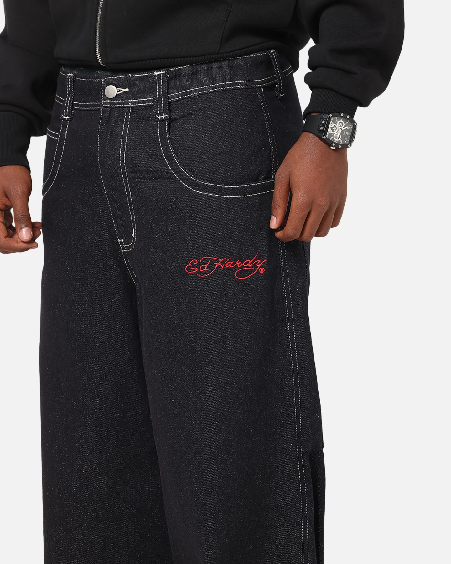 Ed Hardy Ultra Wide Leg Denim Jeans Indigo - Image 4