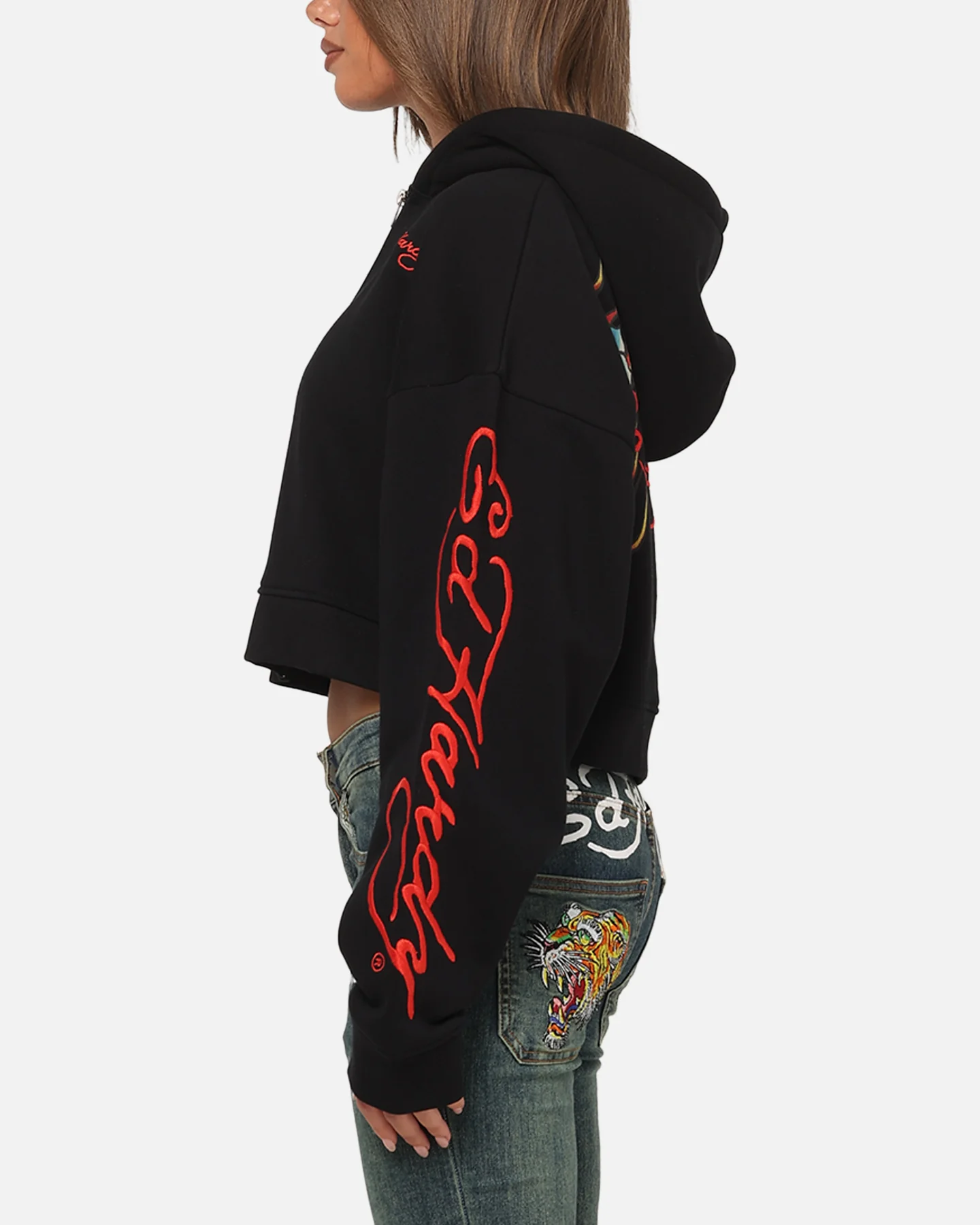 Ed Hardy Women's Afterburn Cropped Hoodie Black/Red - Image 6