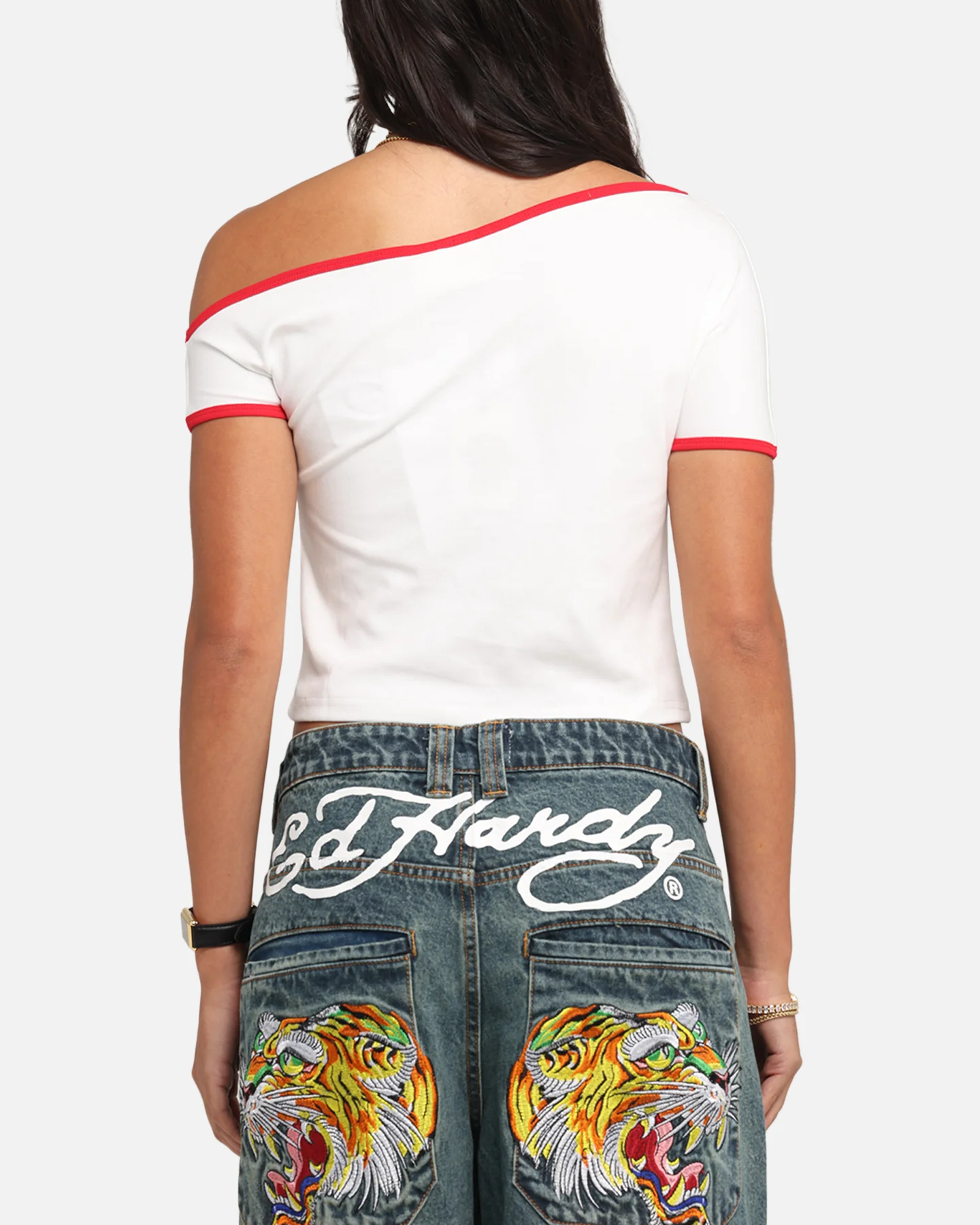 Ed Hardy Women's Aline Baby T-Shirt Off White/Red - Image 3