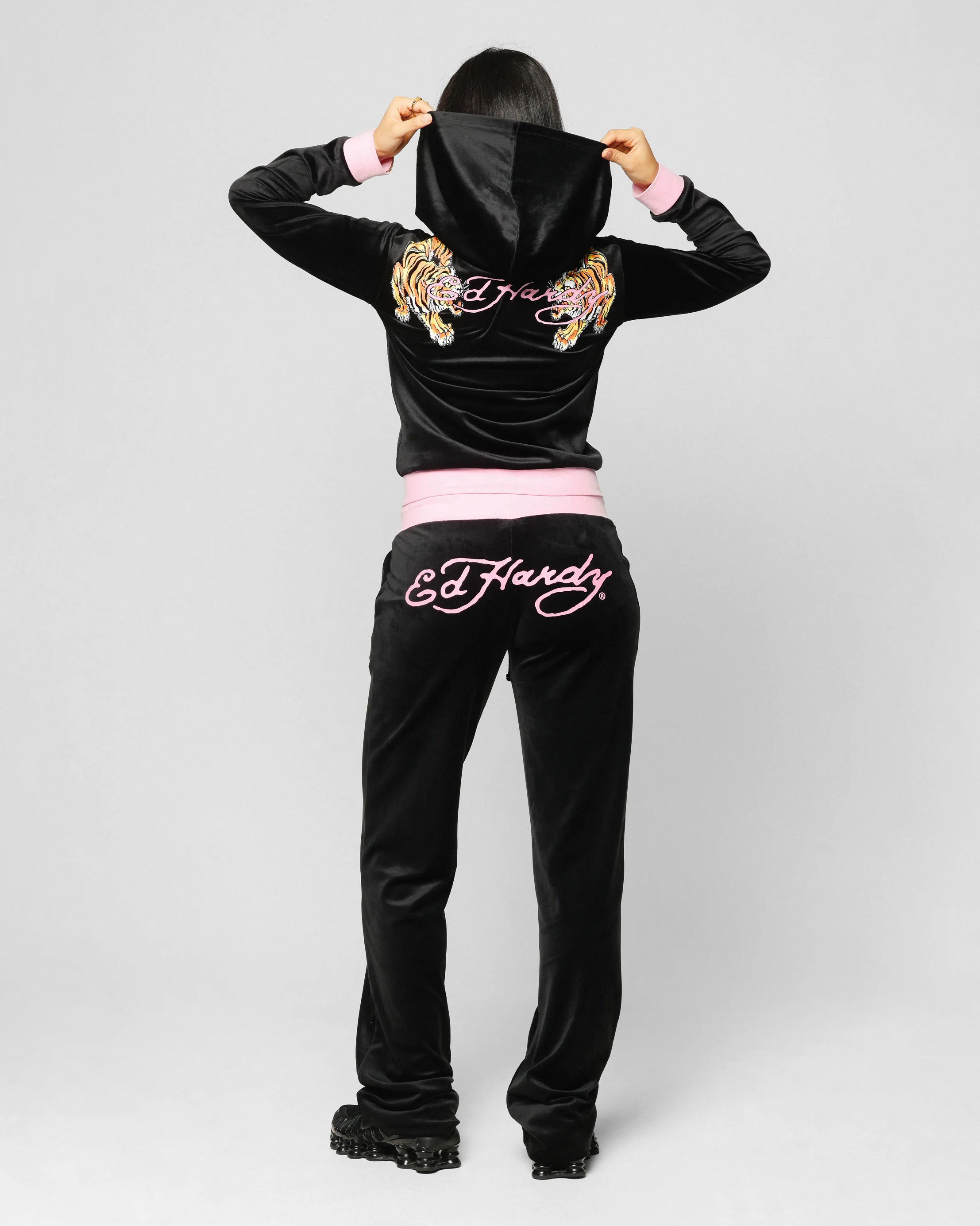 Ed Hardy Women's Cropped Hoodie Black/Pink - Image 5