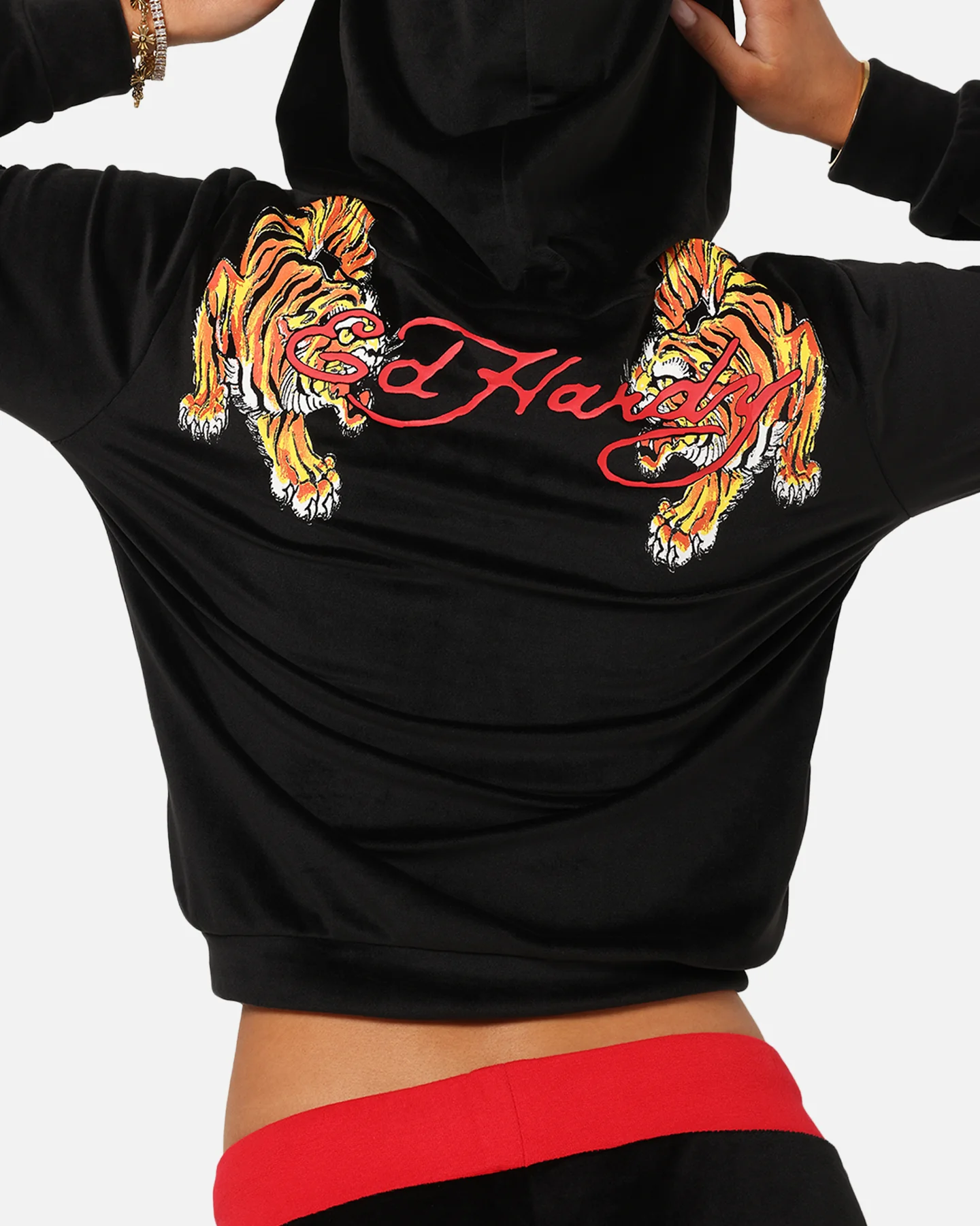 Ed Hardy Women's Cropped Hoodie Black/Red - Image 2