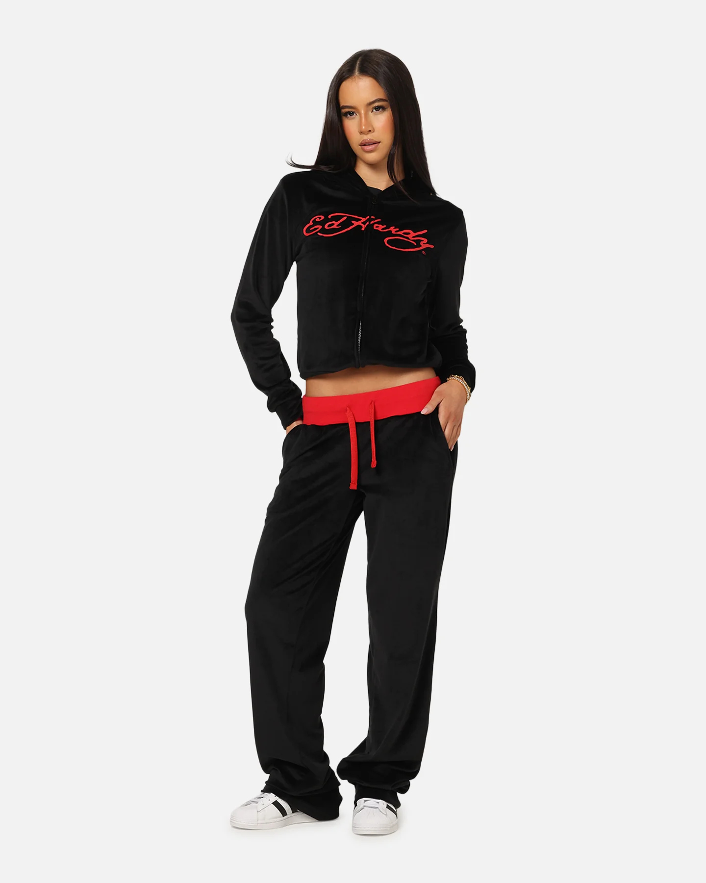 Ed Hardy Women's Cropped Hoodie Black/Red - Image 3