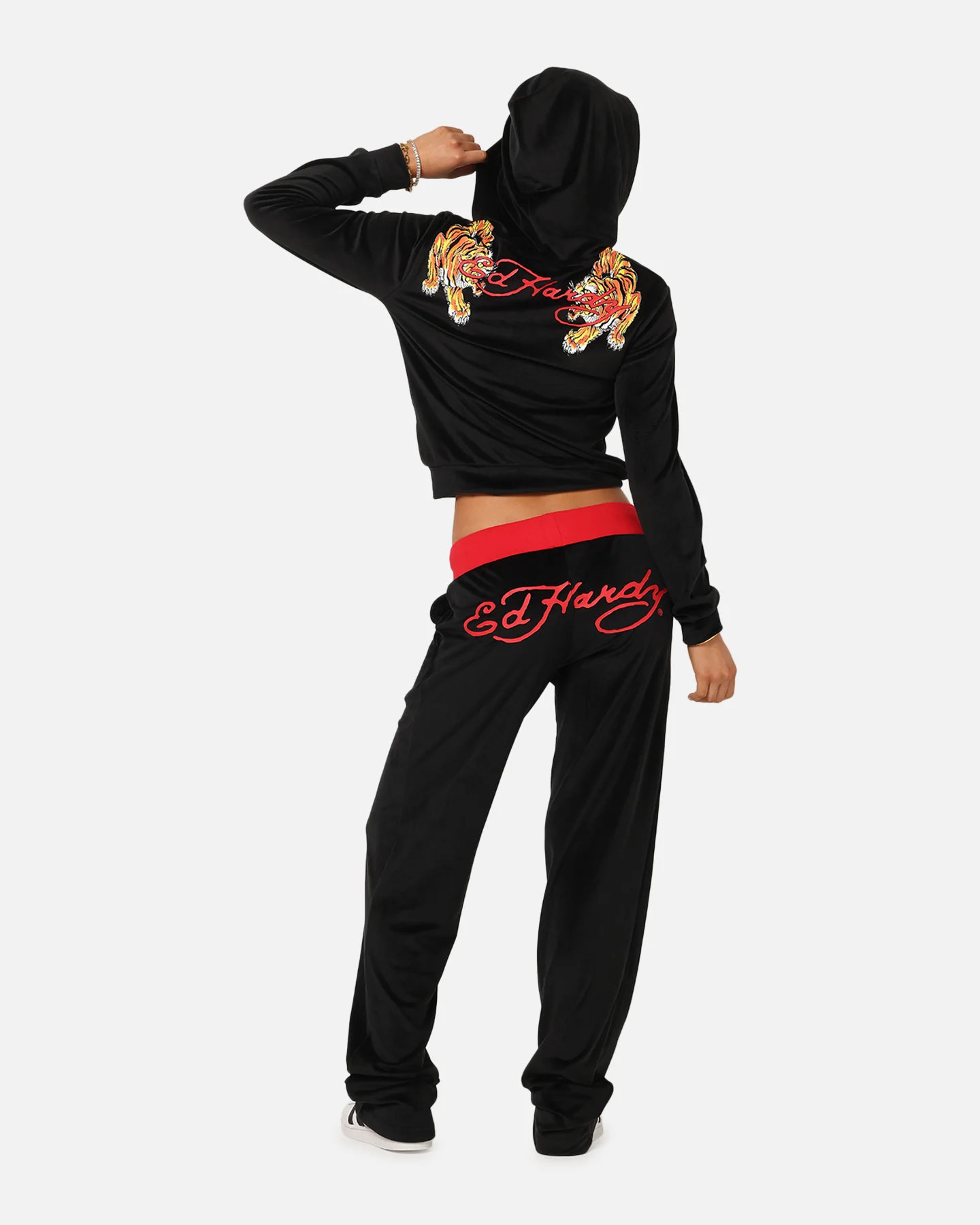 Ed Hardy Women's Cropped Hoodie Black/Red - Image 4