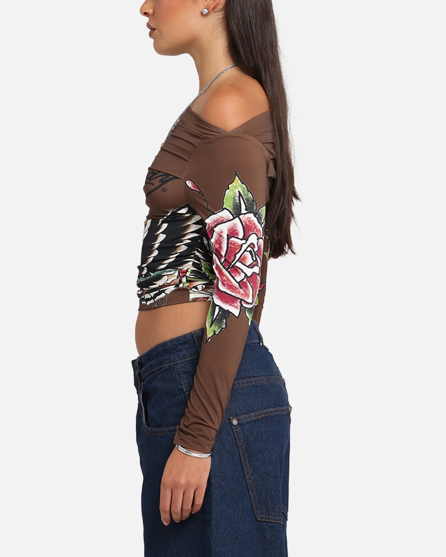 Ed Hardy Women's Eagle Long Sleeve T-Shirt Brown - Image 5